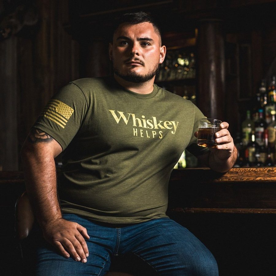 Whiskey Helps? Funny Military Green T-Shirt - Perfect for Casual Wear, Parties & Gifts