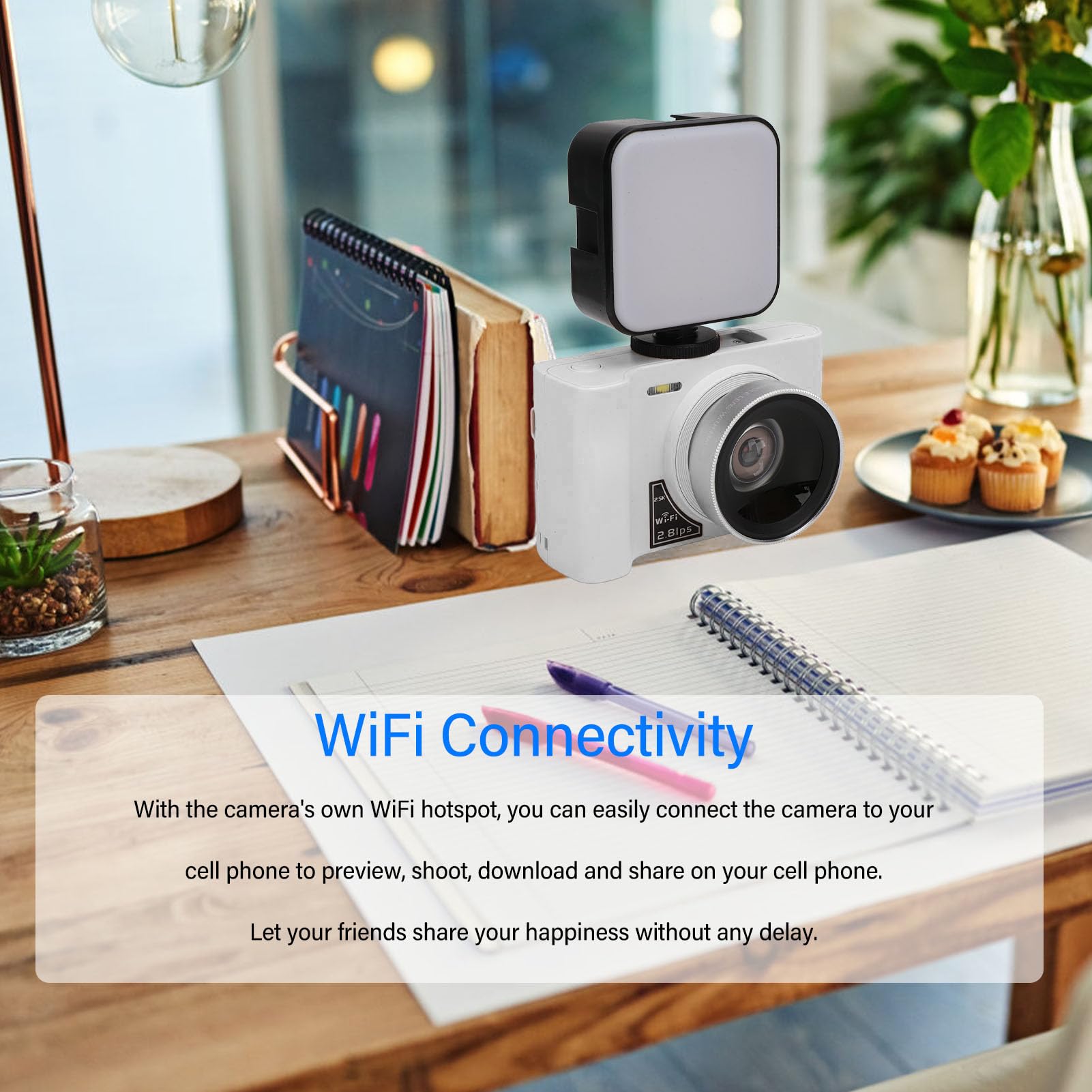 2.5K Vlogging Camera with Fill Light - 24MP 16X Digital Zoom Compact Digital Camera for YouTube, Travel & Selfies | Perfect for Teens, Adults & Beginners | Webcam & Pause Function (White)