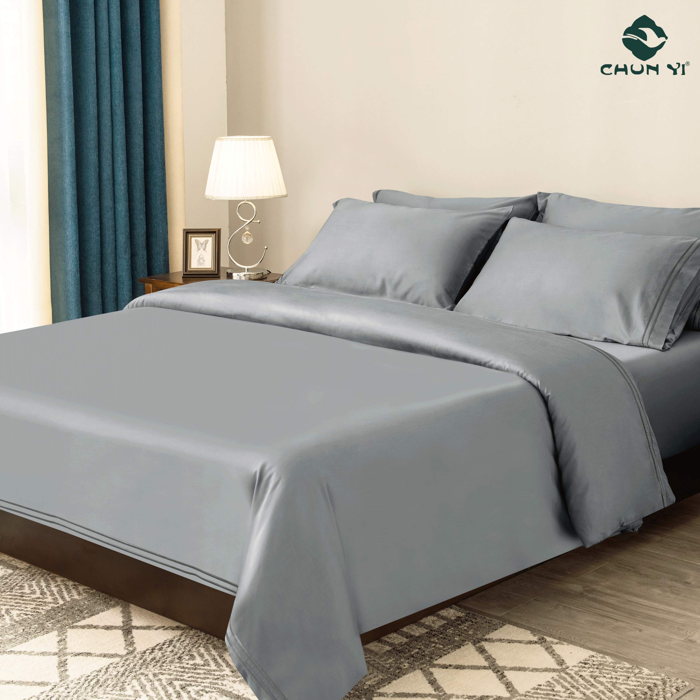 CHUN YI 3-Piece Queen Size Bedding Set - 100% Cotton Tencel Lyocell Duvet Cover with 2 Pillowcases (Full/Queen, Grey) | Soft & Breathable Bed Sheets for All-Season Comfort | Perfect for Master Bedroom, Guest Room & Vacation Homes