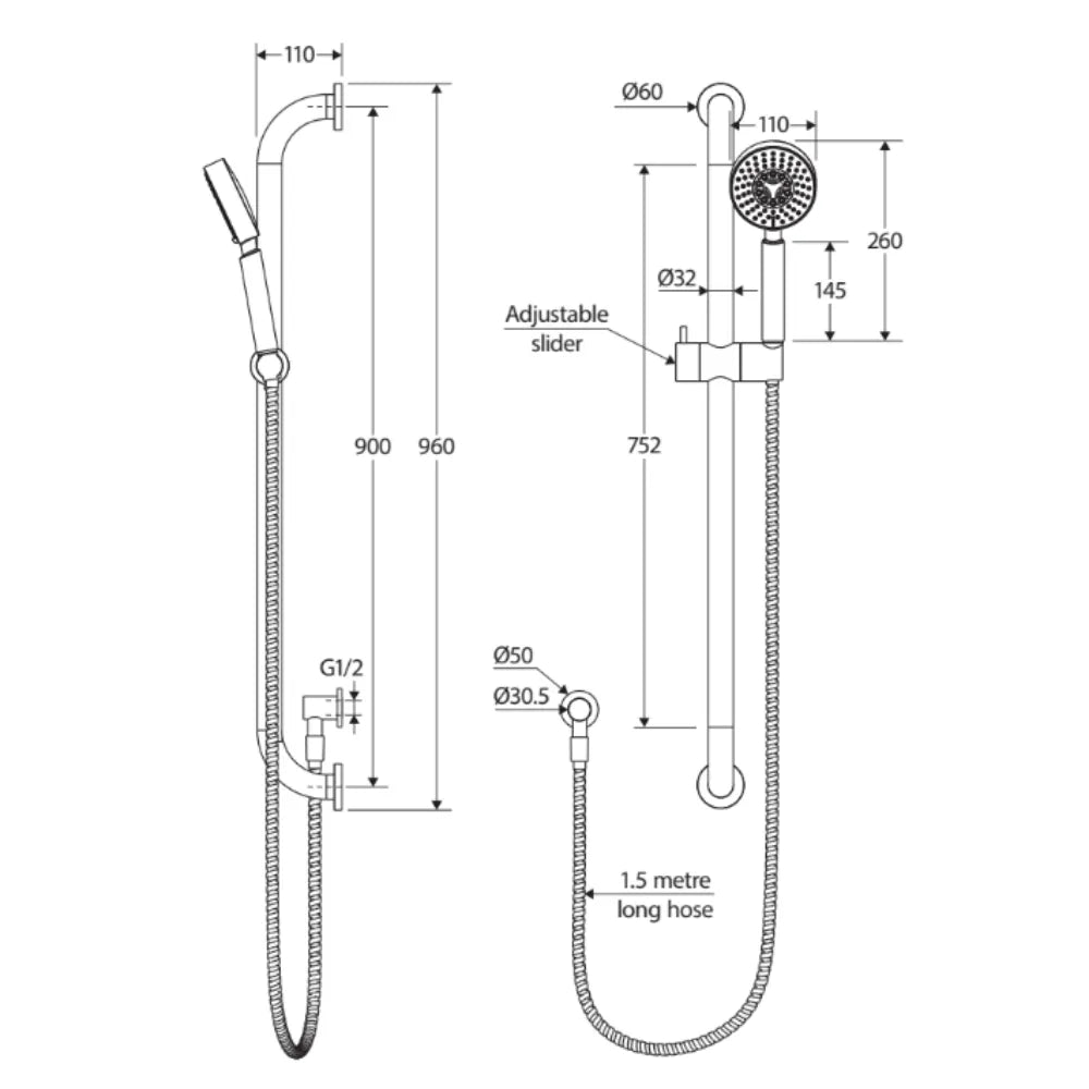 Fienza 444112 Stella Care Chrome Rail Shower - Modern Bathroom Shower System for Spa-Like Experience at Home, Perfect for Bathroom Renovation and Luxury Shower Upgrade