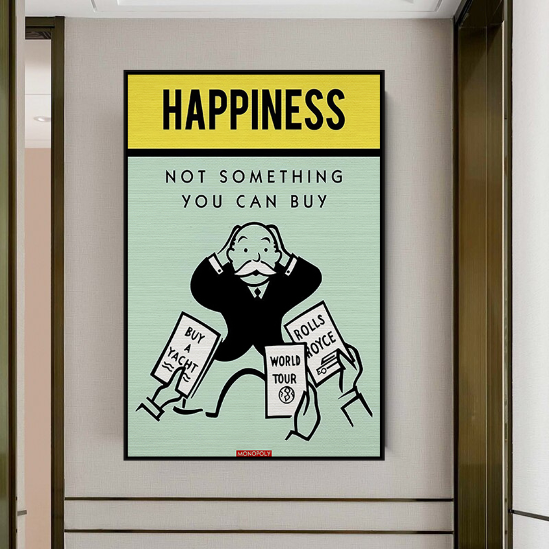 Alec Monopoly 'Can't Buy Happiness' Playing Card Canvas Wall Art - Perfect for Living Room, Bedroom & Office Decor