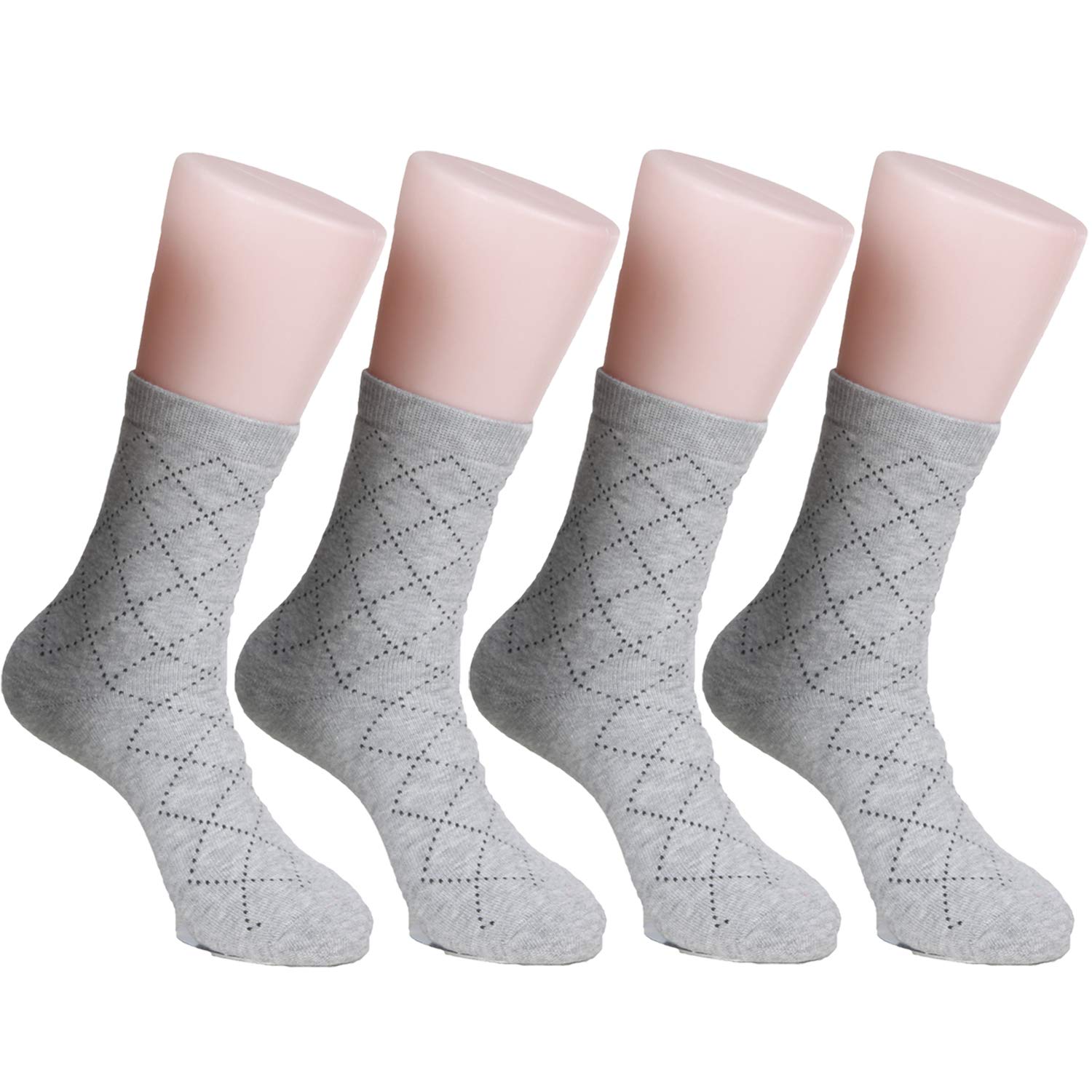 Lian LifeStyle Men's 4-Pack Ultra Lightweight Wool Blend Crew Socks for Everyday Comfort - Diamond Pattern Design (Size 6-9) - Perfect for Work, Hiking & Casual Wear