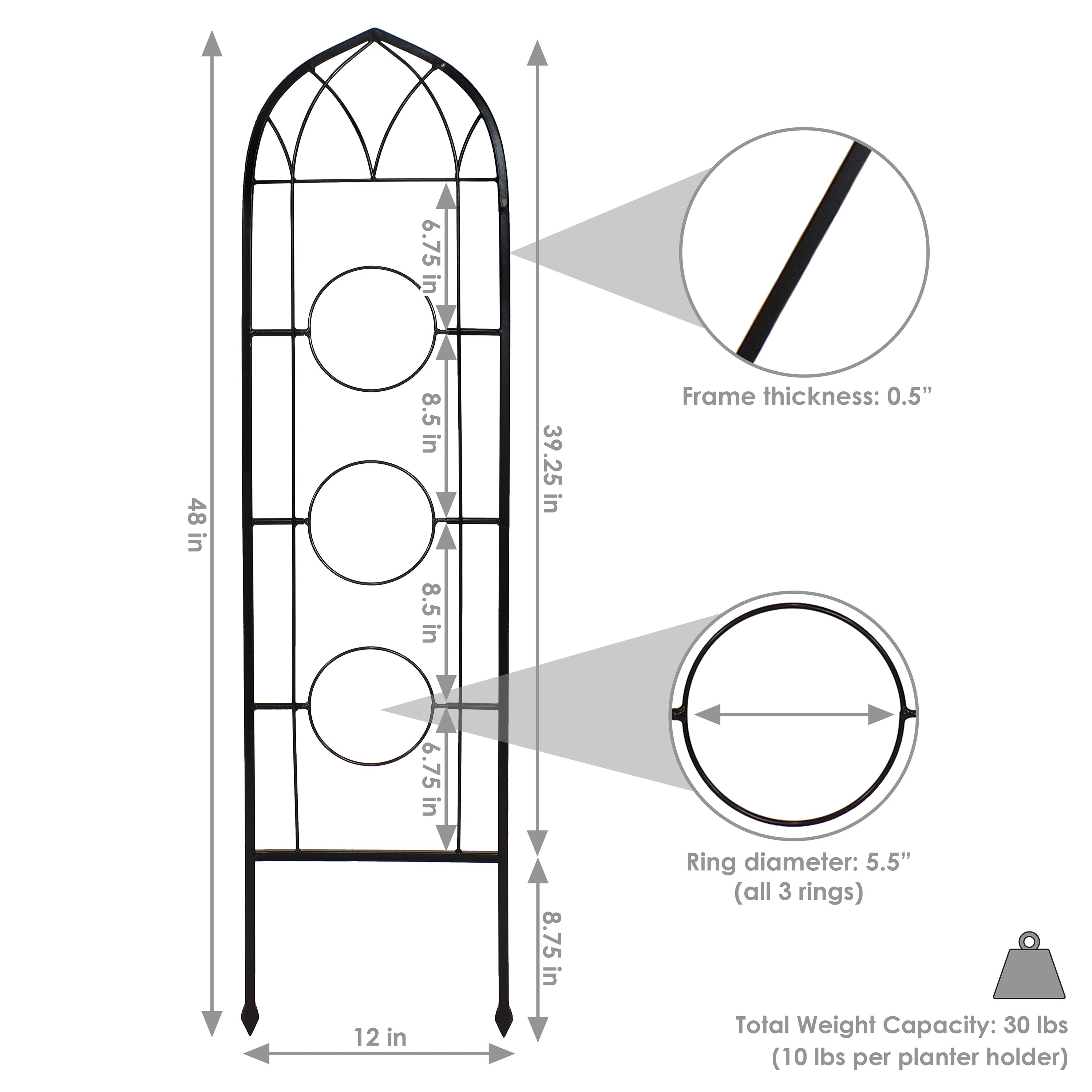 Sunnydaze 2-Piece Arched Garden Trellis with Folding Flowerpot Supports - Sturdy Metal Plant Climbing Frame for Vines, Roses & Outdoor Decor - Perfect for Patio, Backyard & Garden Landscaping
