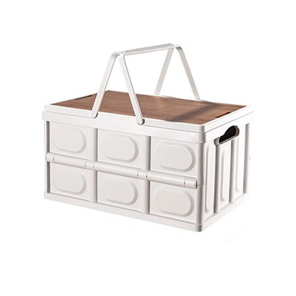 FLTRGO 50L Collapsible Storage Box with Wood Lid - Heavy Duty Folding Organizer for Camping, Picnic, Home & Closet - Portable Storage Solution for Outdoor Adventures & Indoor Organization
