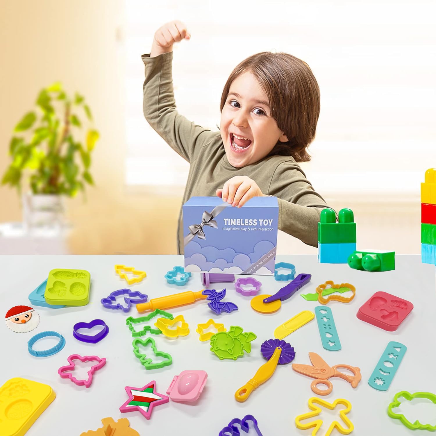 Dough Play Set for Kids - Dinosaur & Fruit Molds, Roller, Cutter, Scissors & Storage Box - Fun Learning & Creative Play for Ages 3+ - Perfect for Birthday Parties, Classroom Activities & Sensory Play