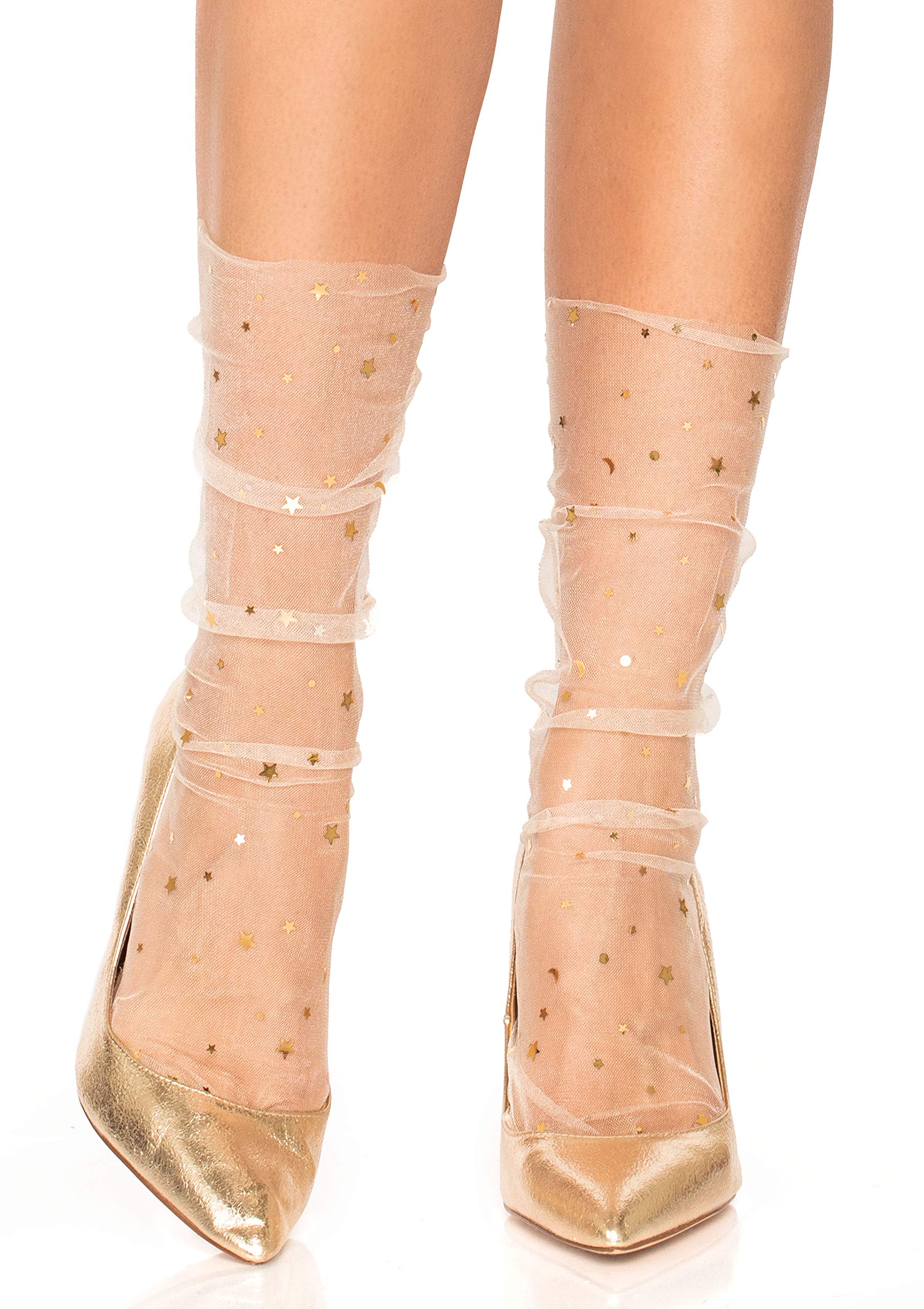 Leg Avenue Women's Tulle Star Socks - Sexy Sheer Knee High Stockings for Cosplay, Halloween & Burlesque Costume Accessories