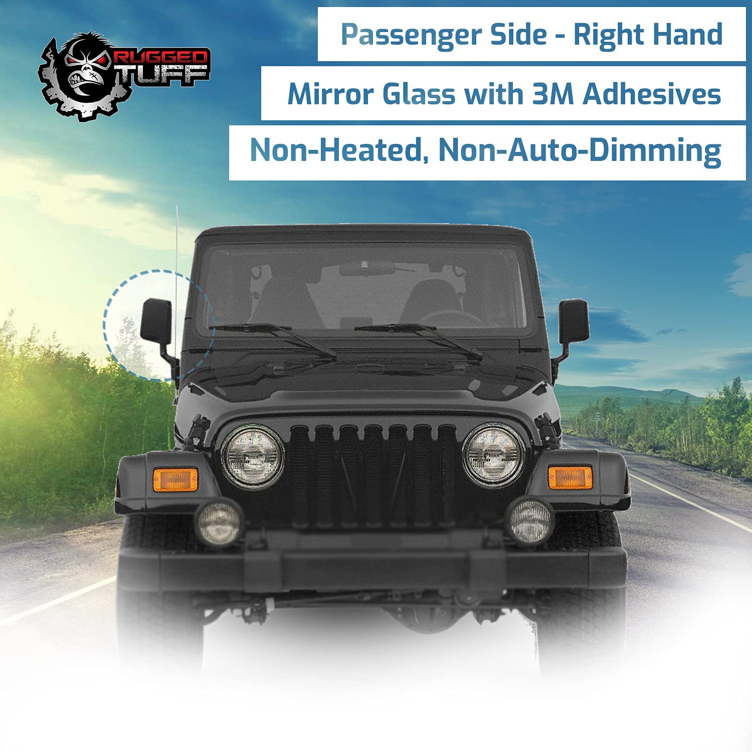 ExactaFit 8100R Passenger Side Mirror Glass Replacement for 1987-2002 Jeep Wrangler & 1997-2002 Jeep TJ - Exact Fit, Easy Installation, Durable OEM Quality - Perfect for Off-Roading, Daily Commuting & Vehicle Restoration