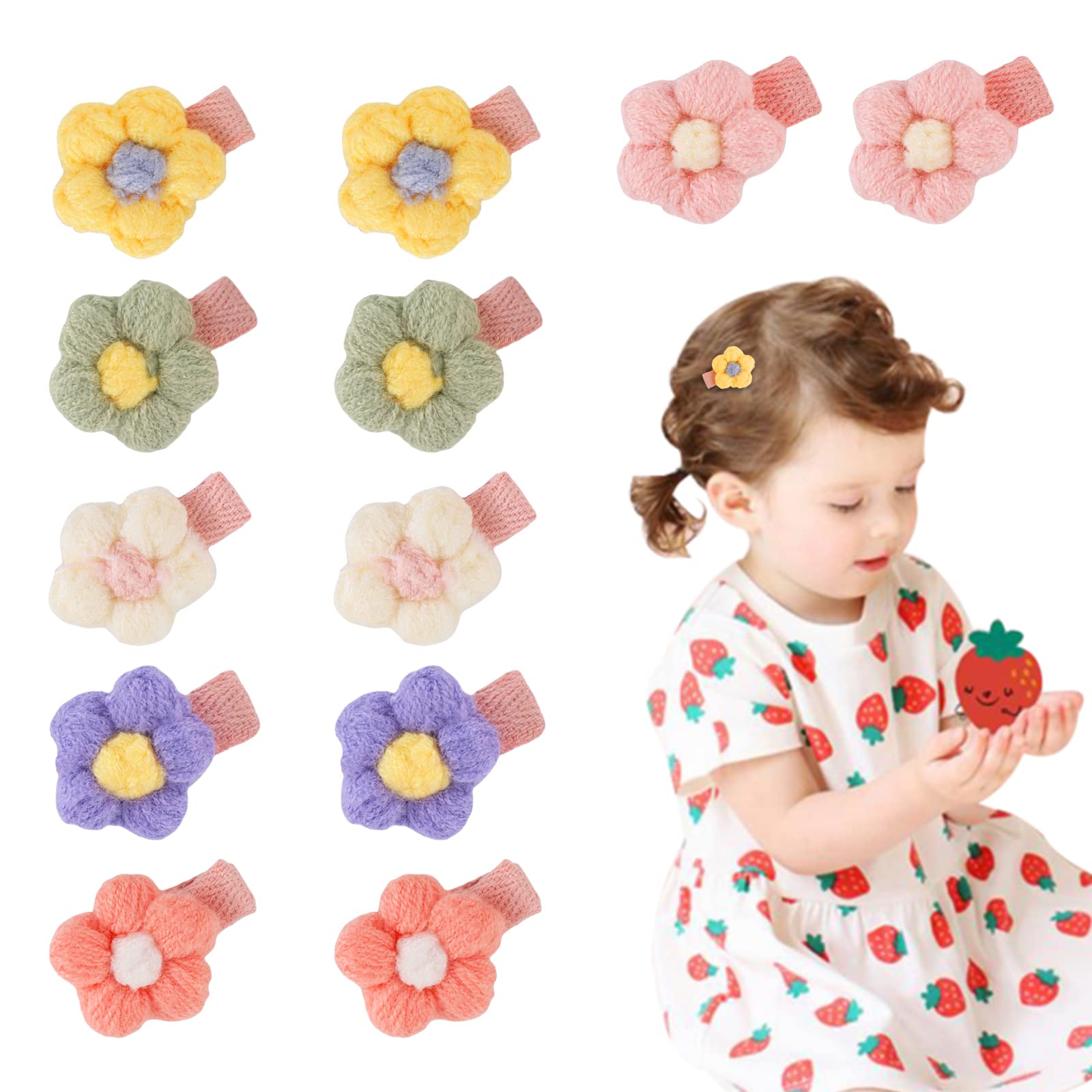 12PCS Baby Hair Clips Set - Soft Plush Flower Hairpins for Girls, Cute Hair Accessories for Toddlers & Infants - Perfect for Parties, Photos & Daily Styling
