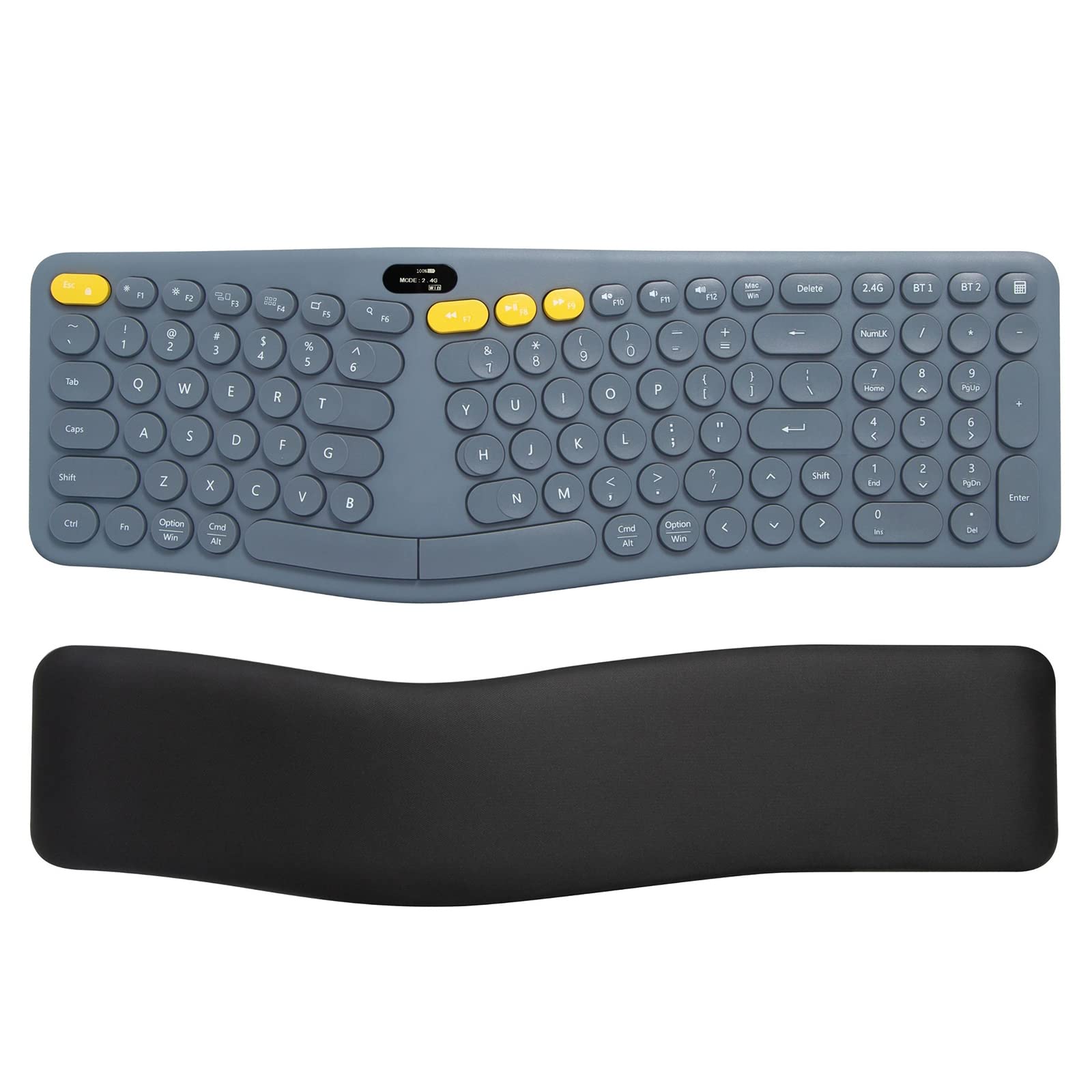 2.4G Wireless Ergonomic Bluetooth Keyboard with Wrist Rest - Compact 104-Key Retro Design for Mac/Windows - Perfect for Office & Gaming