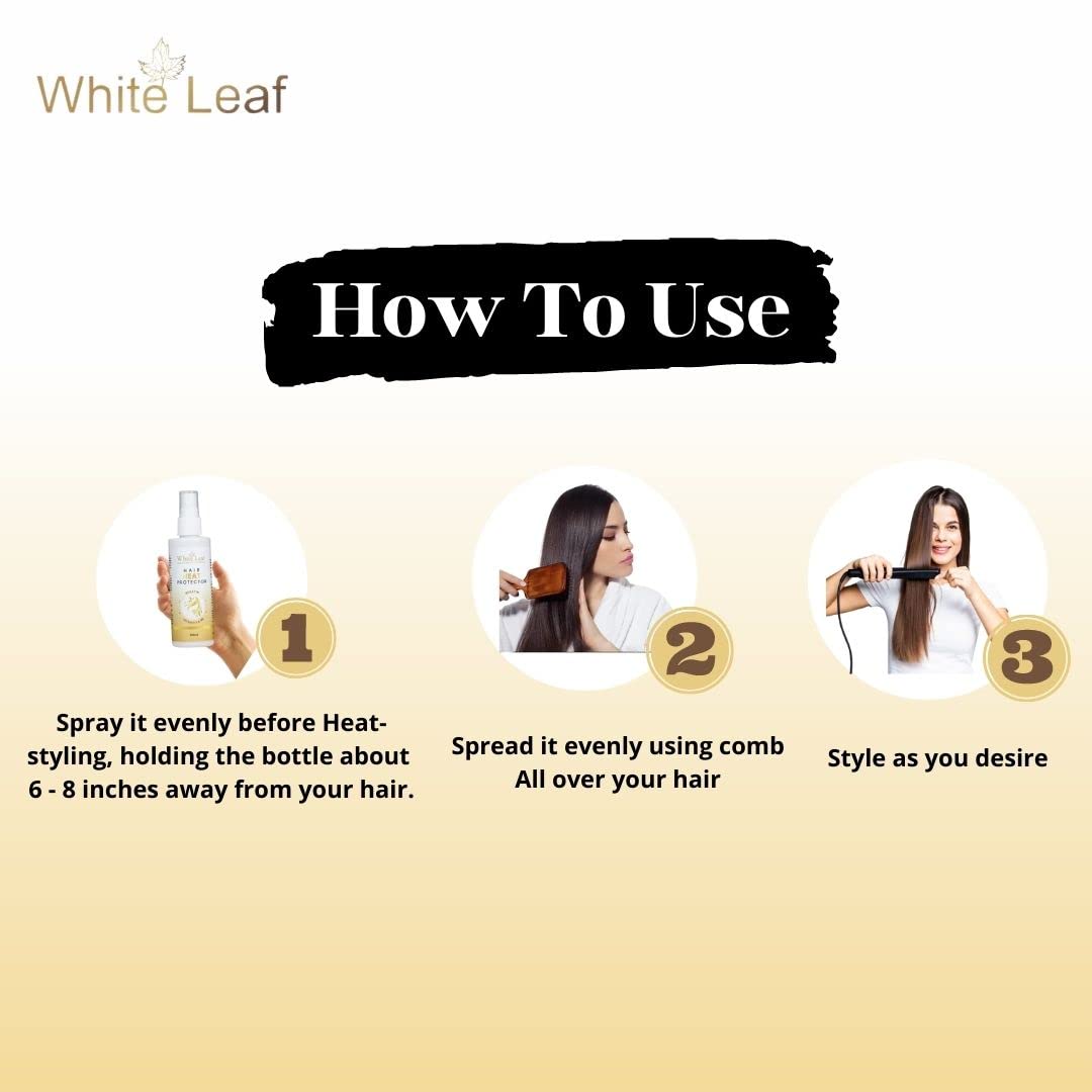 White Leaf Advanced Heat Protectant Spray for Hair Straighteners & Styling - 100ml | Sulfate-Free, Paraben-Free, SLS-Free | Prevents Heat Damage for Smooth, Shiny Hair | Perfect for Daily Styling & Salon Use