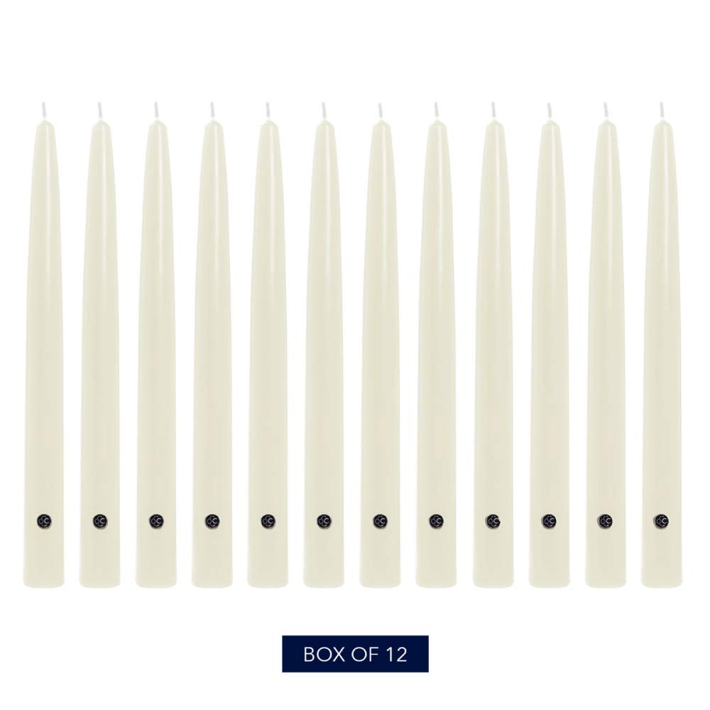 Colonial Candle Unscented Taper Candles - Handipt Collection Ivory 10-Inch (Pack of 12) - 8 Hour Burn Time - Perfect for Dining Tables, Weddings & Home Decor