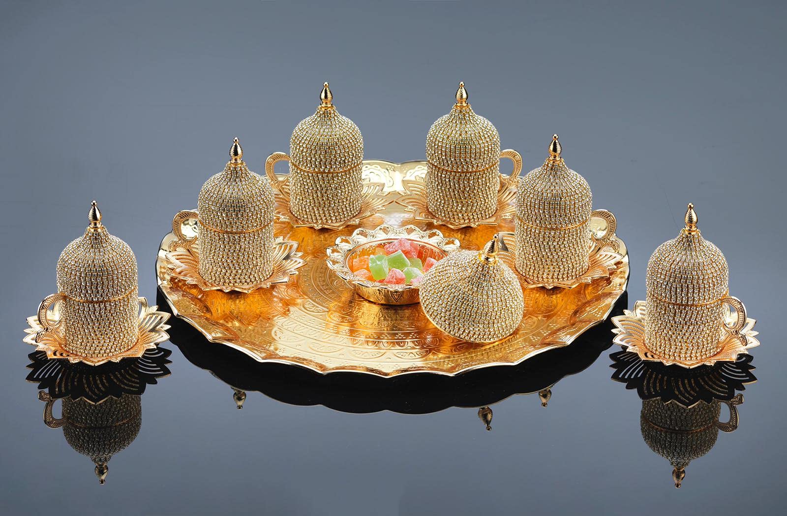 Premium Espresso Coffee Cups Set - Turkish Arabic Greek Coffee Cups with Crystal Stone Coating & Gold Trim - Ideal for Home, Office, or Gifts - Perfect for Coffee Lovers, Weddings, Housewarming & Entertaining Guests