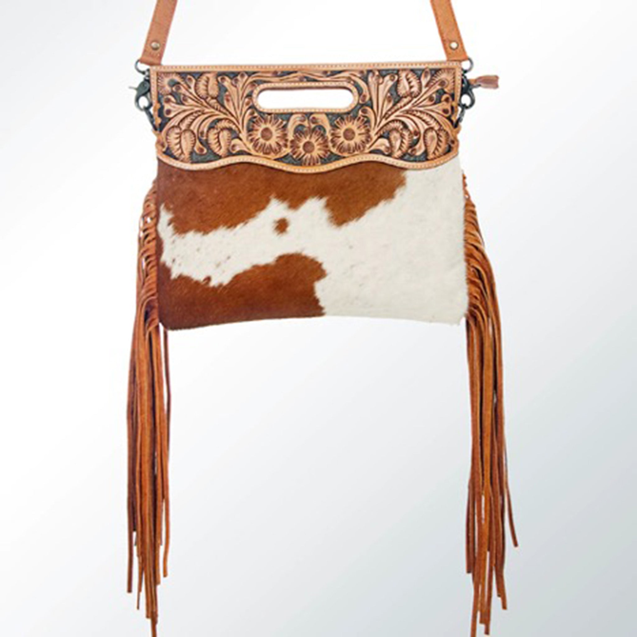 American Darling Tan and White Fringe Leather Purse - Stylish Boho Crossbody Bag for Women, Perfect for Music Festivals & Night Out