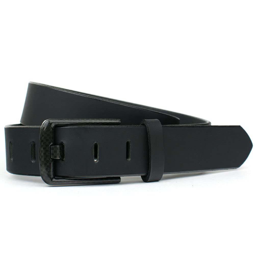 Premium Carbon Fiber Wide Pin Full Grain Leather Belt - Non-Metal, USA Made, TSA Friendly, Nickel Free Buckle | Durable Dress Belt for Business, Travel & Formal Occasions