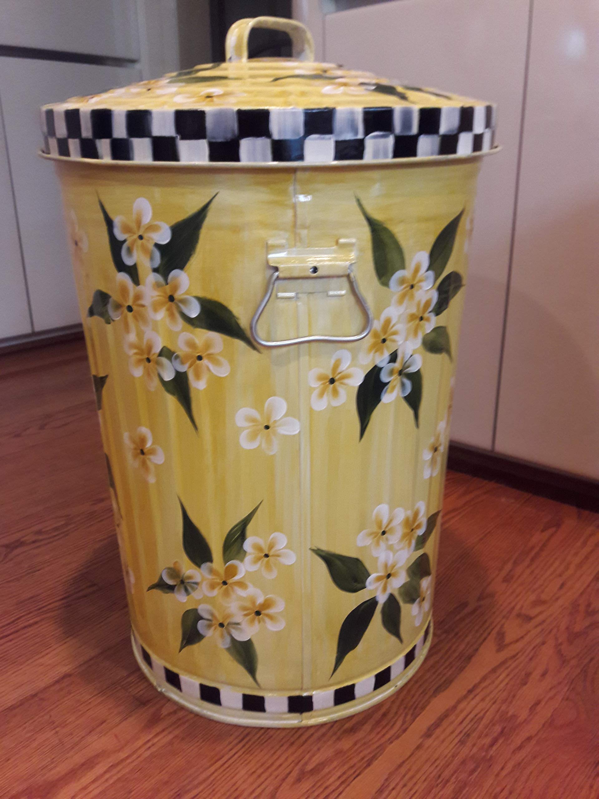 Hand Painted 20 Gallon Trash Can with Lid - Durable Metal Garbage Bin for Kitchen, Office, Outdoor & Recycling - Rustproof & Odor-Controlling Waste Container