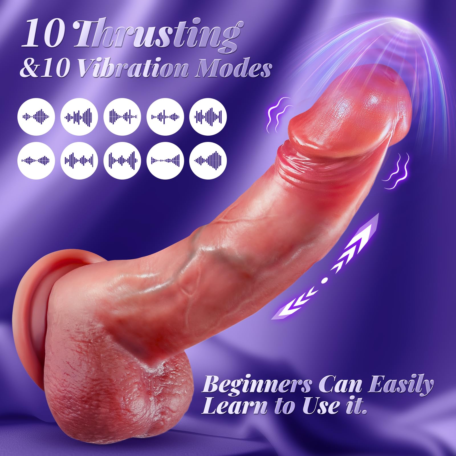 Premium Thrusting Dildo Vibrator with Suction Cup - 10 Thrusting & 3 Vibration Modes for G-Spot & Anal Stimulation - Ultra Soft Silicone Adult Sex Toy for Women & Couples - Perfect for Solo Play, Couples Intimacy & BDSM Exploration