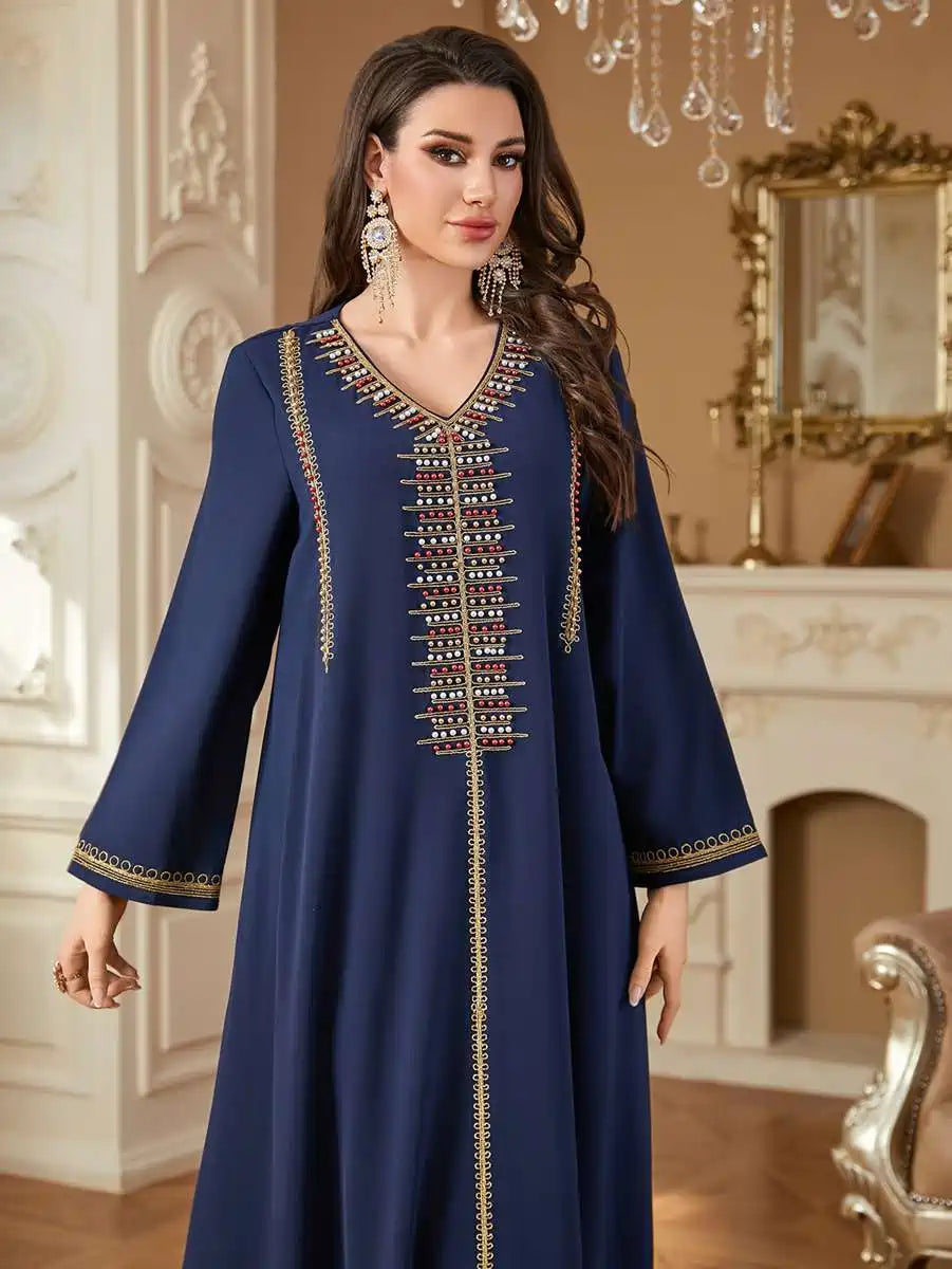 Elegant Beaded Embroidery Arab Eid Caftan Dress for Women - Perfect for Eid Celebrations, Weddings & Special Occasions