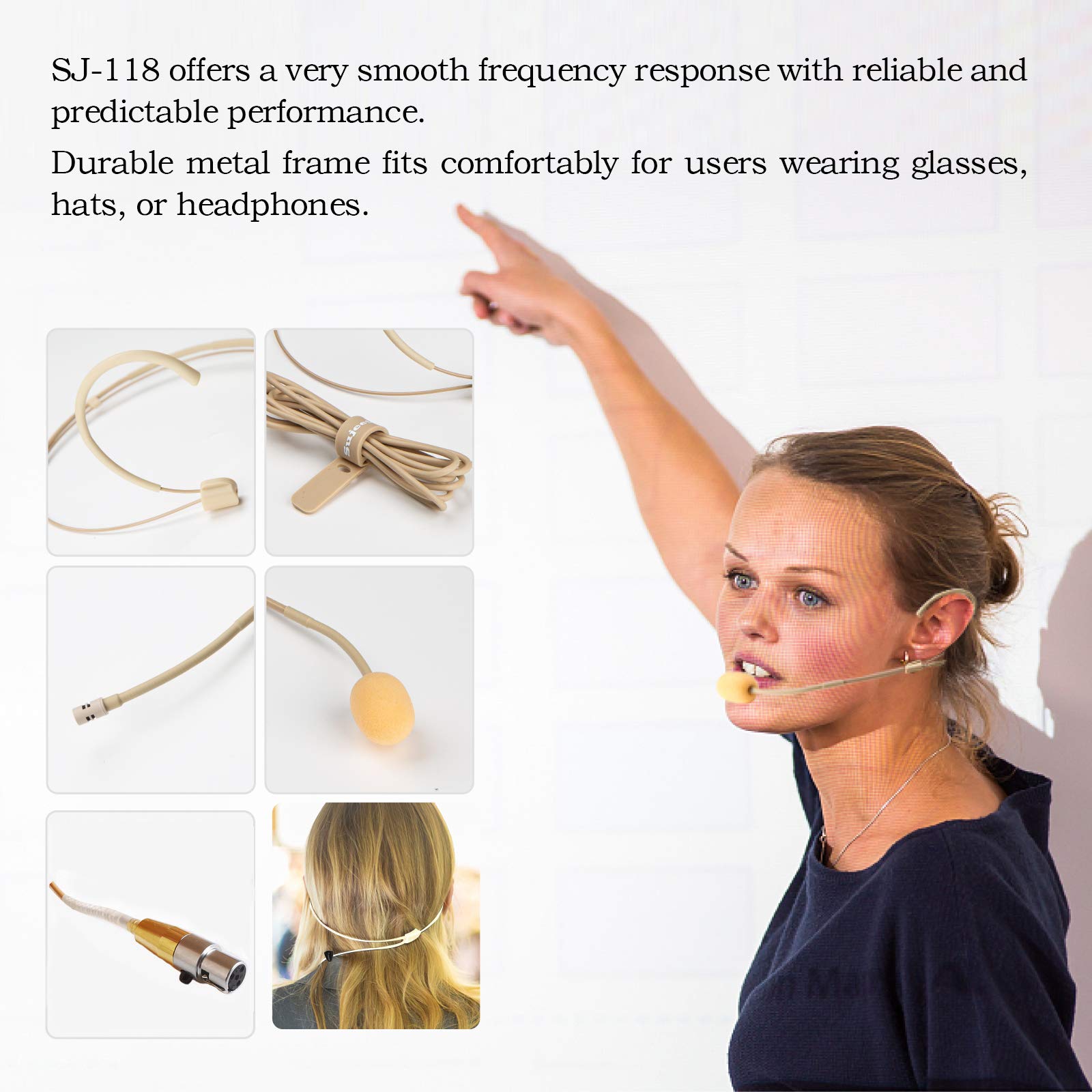 Discreet Dual Ear Hook Headset Microphone - Compatible with Shure Wireless Body Pack Transmitters for Lectures, Live Performances, Theater & Podcasting - Includes Windscreen & Durable Storage Case - Perfect for Professional Speakers, Actors, and Podcasters