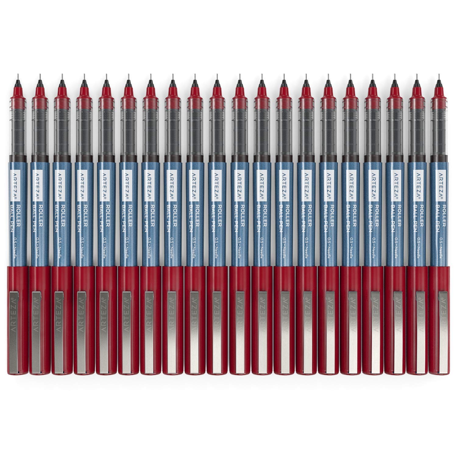 ARTEZA Fine Point Rollerball Pens - Set of 20 Red Liquid Ink Pens with 0.5mm Extra Fine Needle Tip for Precise Lines - Perfect for Journaling, Sketching & Note Taking