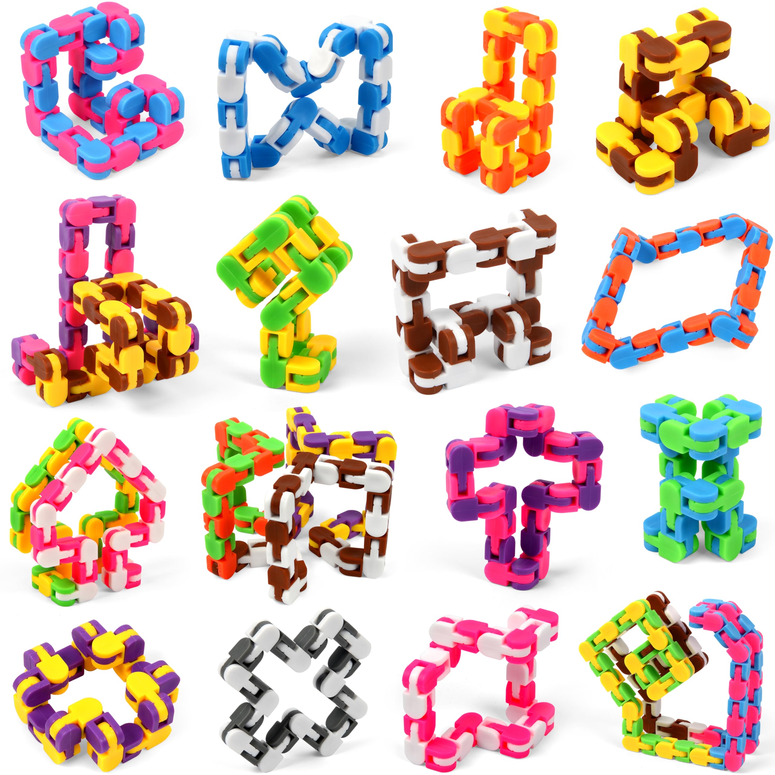 68 Pack 24 Links Wacky Tracks Snap and Click Fidget Toys - Sensory Stress Relief Toys for Kids & Adults, Plastic Chain Snake Puzzle for Anxiety Relief, Birthday Party Favors - Perfect for Classrooms, Travel & Office Focus