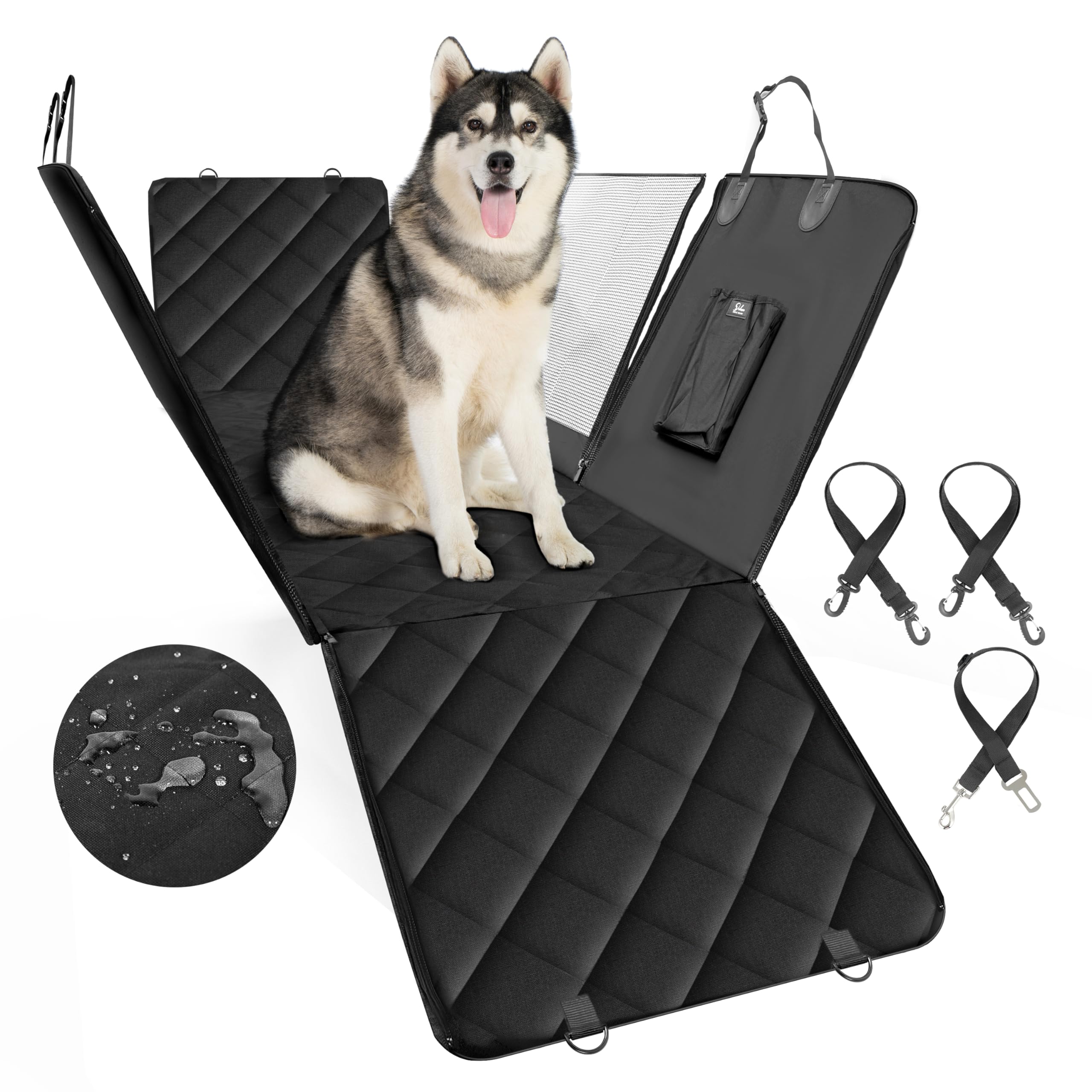Simple Deluxe Waterproof Dog Car Seat Cover with Mesh Window & 3 Storage Pockets - Durable Scratchproof Nonslip Pet Hammock for Cars, Trucks & SUVs | Universal Fit for Travel, Road Trips & Daily Commutes