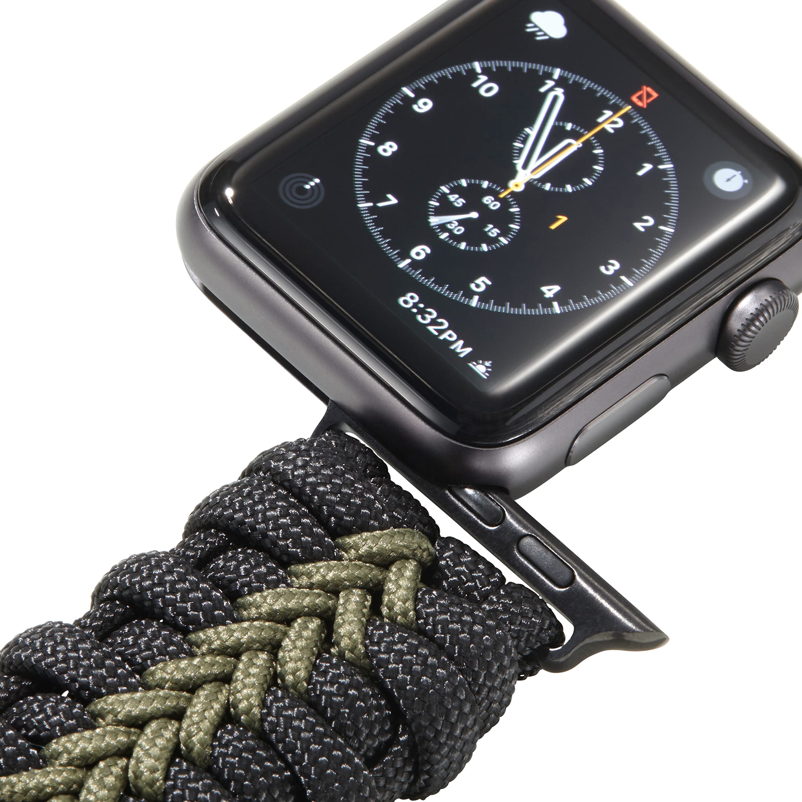 Savior Survival Gear Paracord Watch Band - Compatible with Apple Watch Series 42mm 44mm 45mm 49mm, 550 Paracord Bracelet with Stainless Steel Shackle for Men & Women (Black & Green, Large) - Perfect for Outdoor Adventures, Hiking, Camping & Emergency Survival