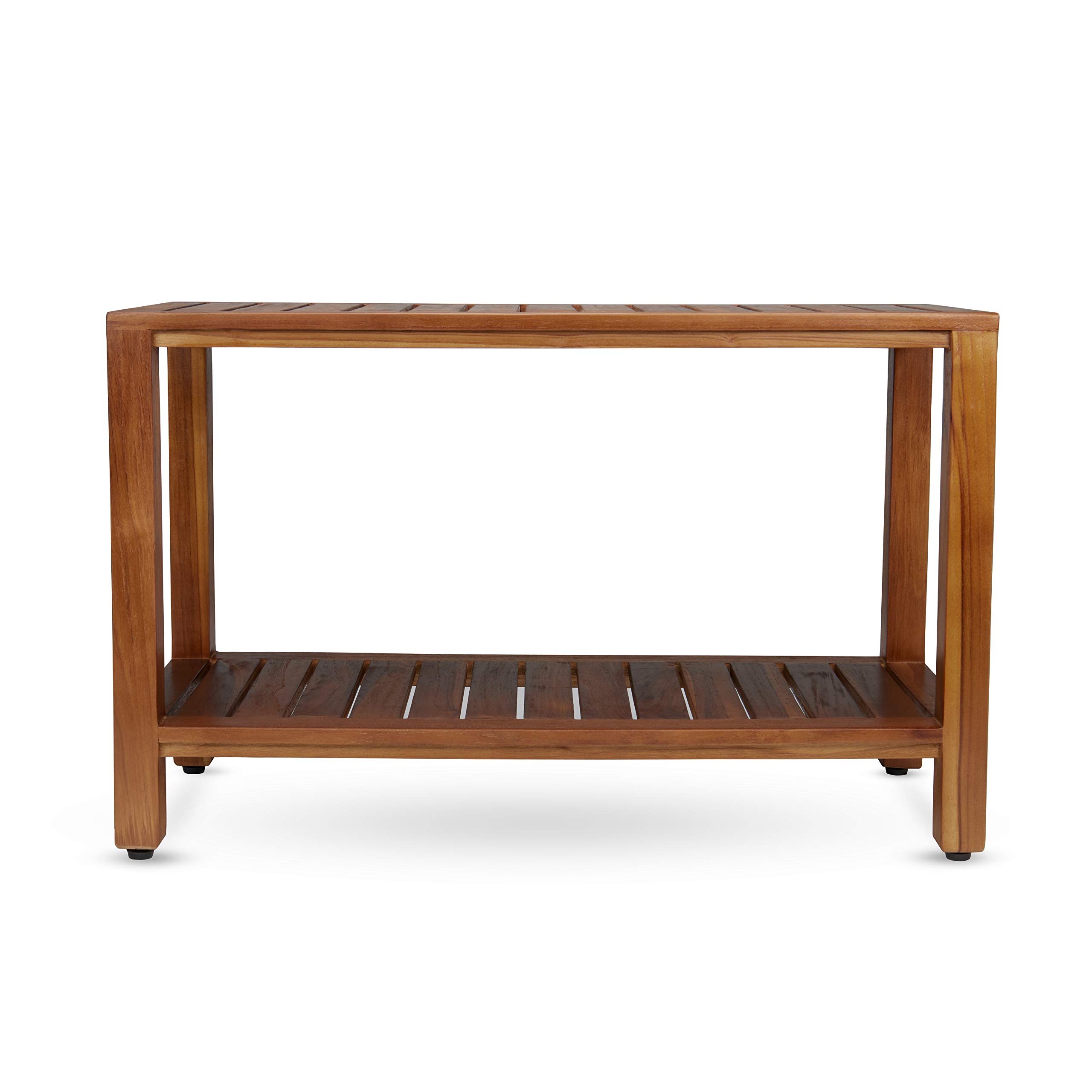 Teak Shower Bench with Shelf 30 Inch - Solid Teak Wood Bathroom Stool for Spa, Sauna & Shower | Freya Fully Assembled Shower Seat | Perfect for Relaxation, Exfoliation & Bathroom Storage