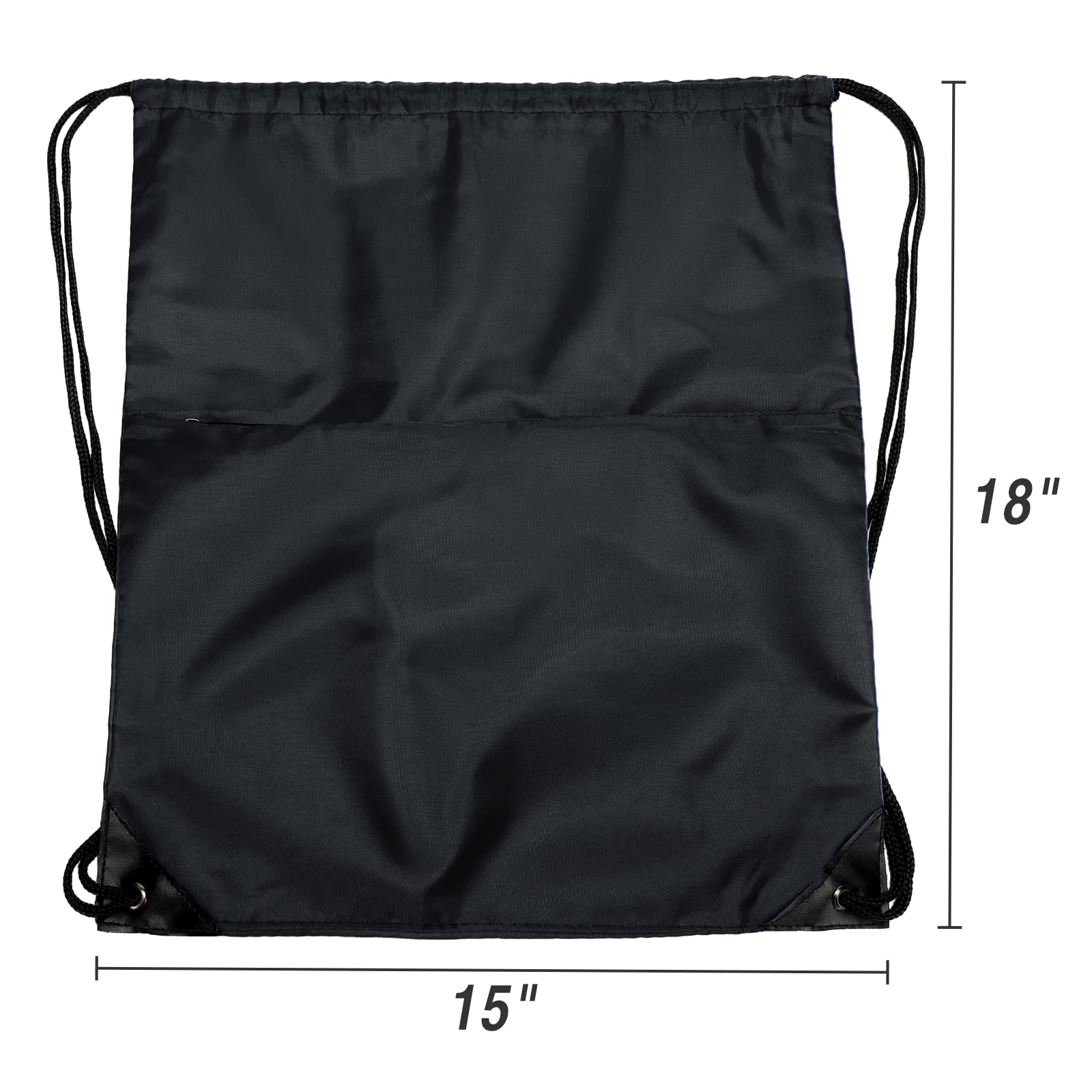 Lightweight 210D Nylon Drawstring Backpack with Zipper Side Pocket - Foldable Sports Gym Tote Bag for Men & Women (Black) - Perfect for Workouts, Travel, School & Outdoor Activities