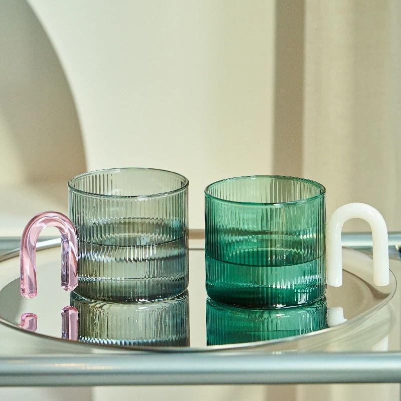 Vintage Ripple Glass Mug - 12oz Retro Design Coffee Cup for Home, Office & Gifts - Perfect for Hot & Cold Beverages, Smoothies & Cocktails