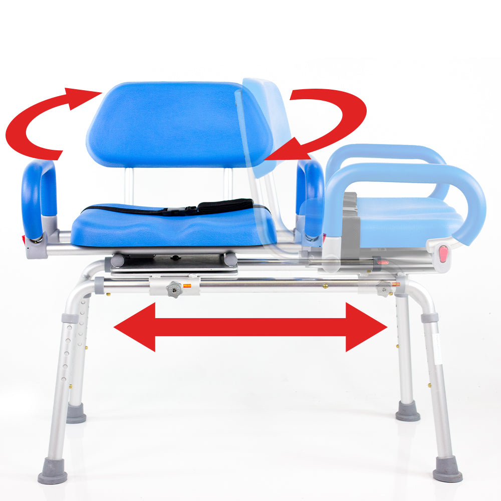 Swivel Seat Carousel Sliding Transfer Bench for Disabled & Elderly - Safe Bathroom Shower Chair with Adjustable Height - Ideal for Mobility Assistance & Home Care Use