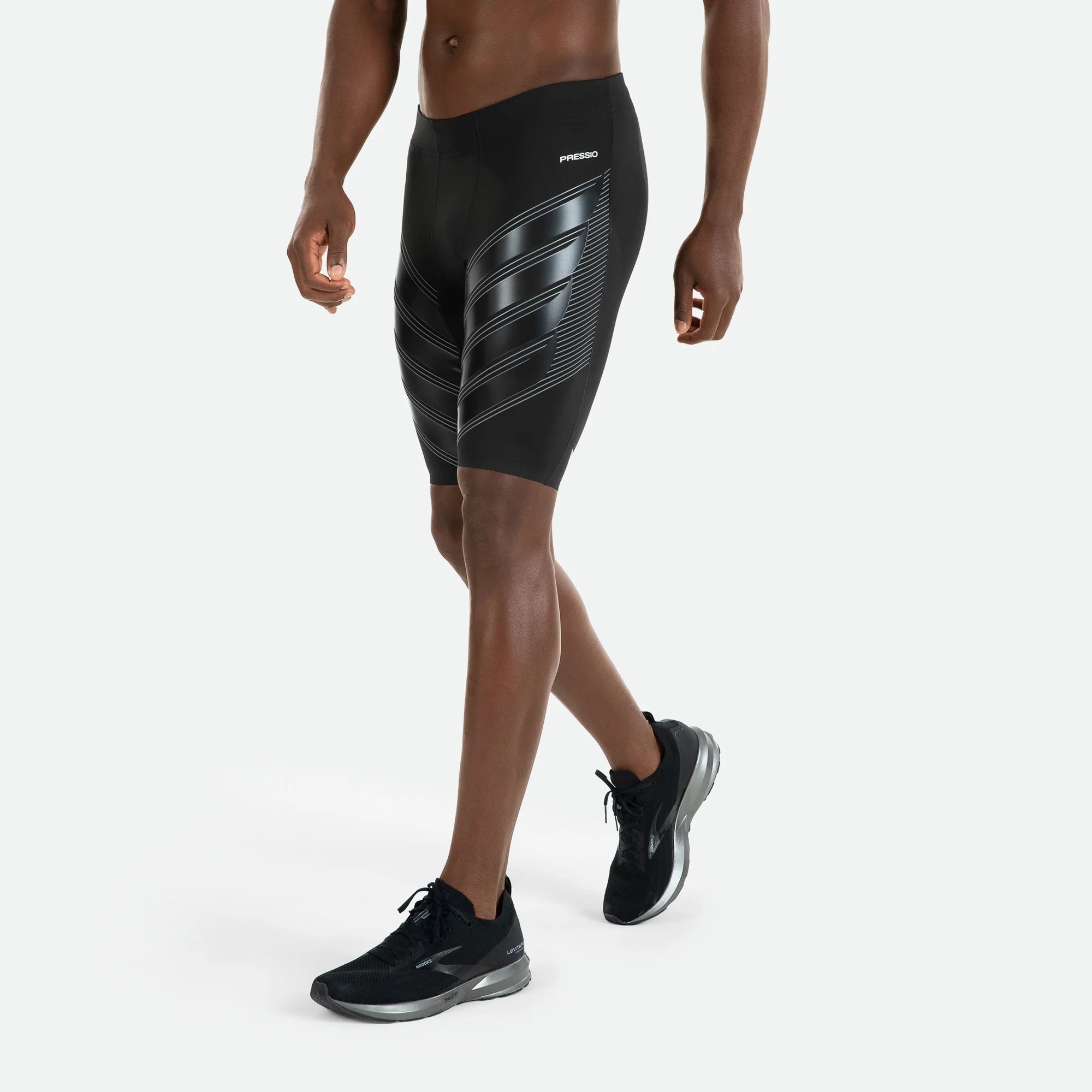 Pressio Men's Power Half Tight - Black/Black - Compression Workout Shorts for Running, Gym & Training - High-Performance Athletic Wear