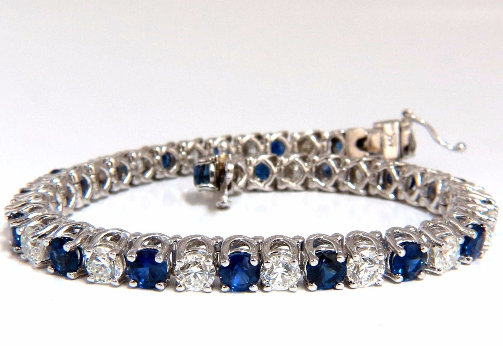 14.35ct Natural Vivid Royal Blue Round Sapphire & Diamond Tennis Bracelet in 14K Gold - Elegant Jewelry for Weddings, Anniversaries & Special Occasions