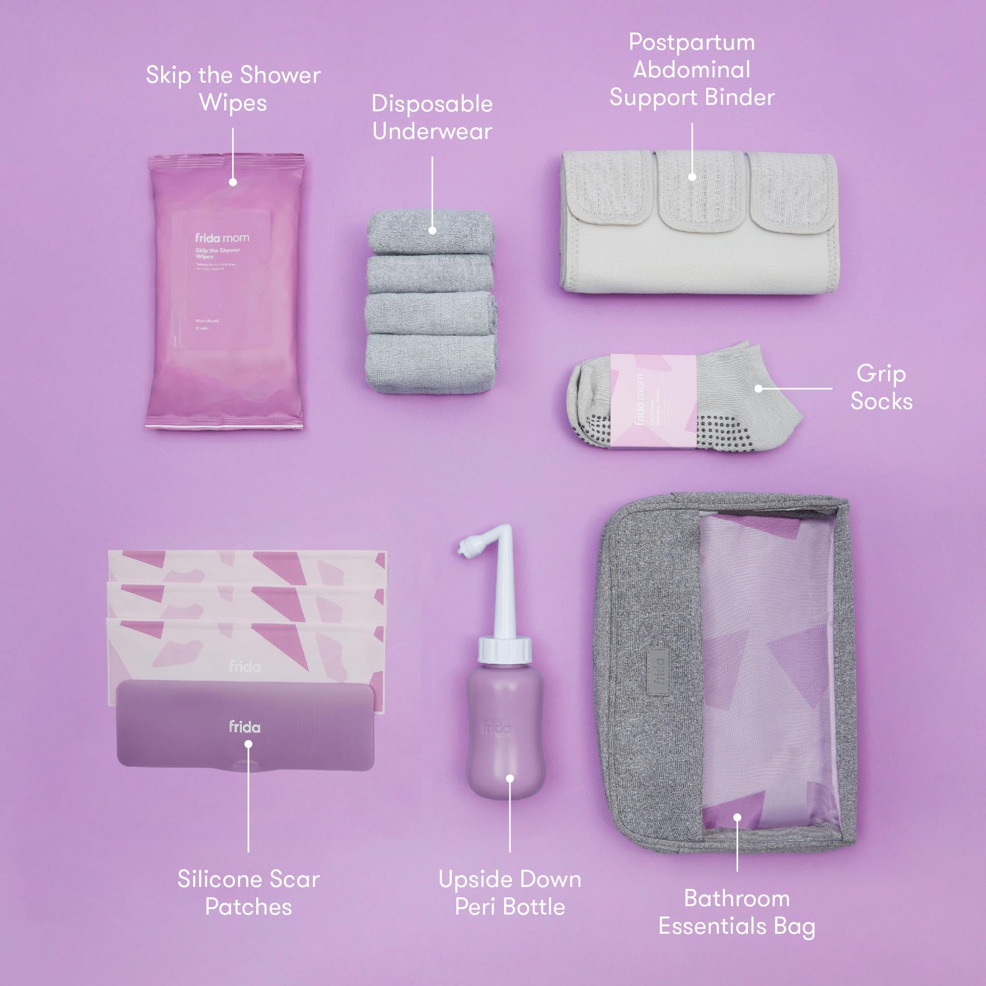 Frida Mom C-Section Recovery Kit - Postpartum Must Haves for New Moms | Includes Abdominal Binder, Peri Bottle, Disposable Underwear, Socks, Silicone Scar Patches & More | Perfect for Hospital Bag, Home Recovery & Post-Surgery Care