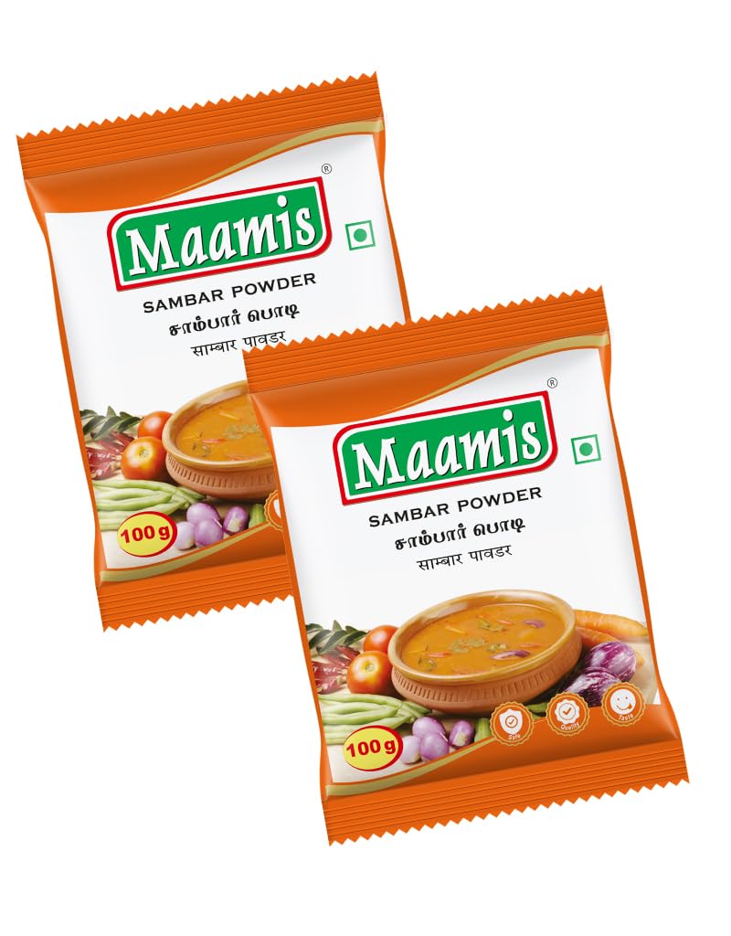 Maamis Sambar Powder 100g (Pack of 2) - Authentic South Indian Spice Mix for Curry, Lentils & Rice Dishes | Perfect for Home Cooking & Indian Cuisine Lovers