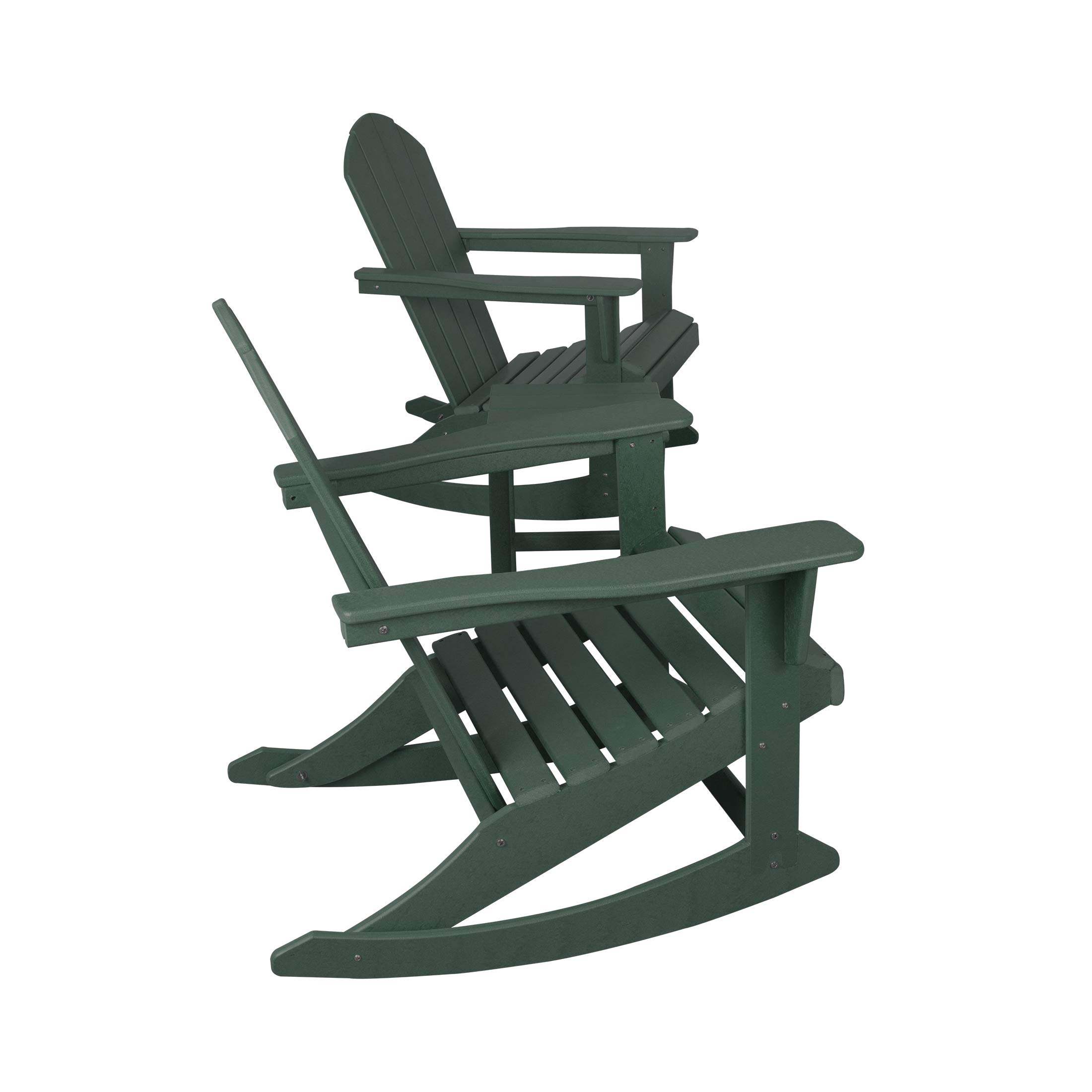 WestinTrends Malibu 3-Piece Outdoor Rocking Chair Set - All-Weather Poly Lumber Patio Furniture, 2 Adirondack Rockers with Side Table in Dark Green - Perfect for Porch, Garden, Backyard Relaxation and Outdoor Entertaining