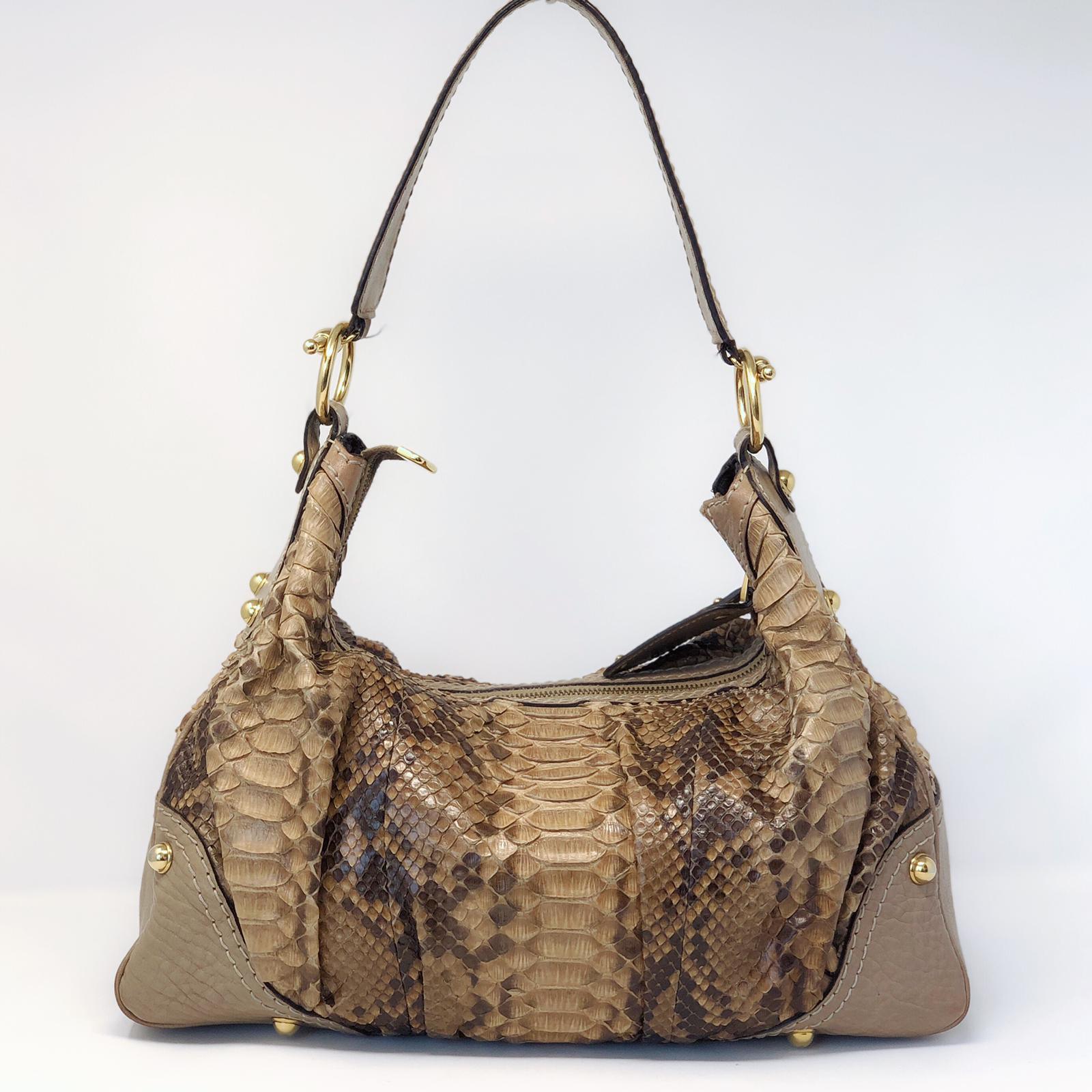 Gucci Brown Python Jockey Shoulder Bag for Women - Luxury Designer Handbag for Work, Travel & Evening Out