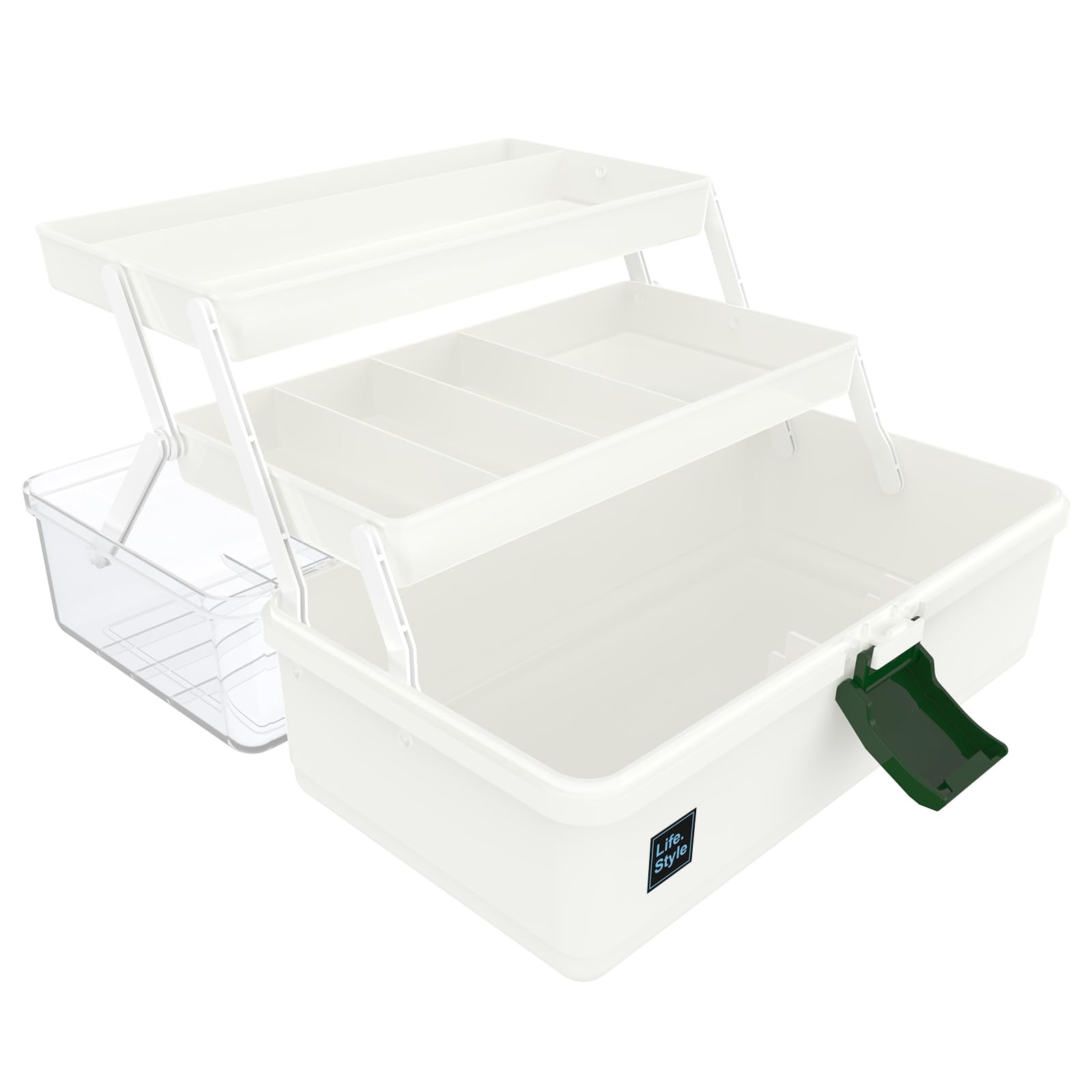 13-Inch 3-Layer Plastic Craft Storage Box with Handle - Multifunctional Organizer for Sewing, Medicine, Art Supplies, Makeup & Hair Accessories - Perfect for Home, Office & Travel Organization
