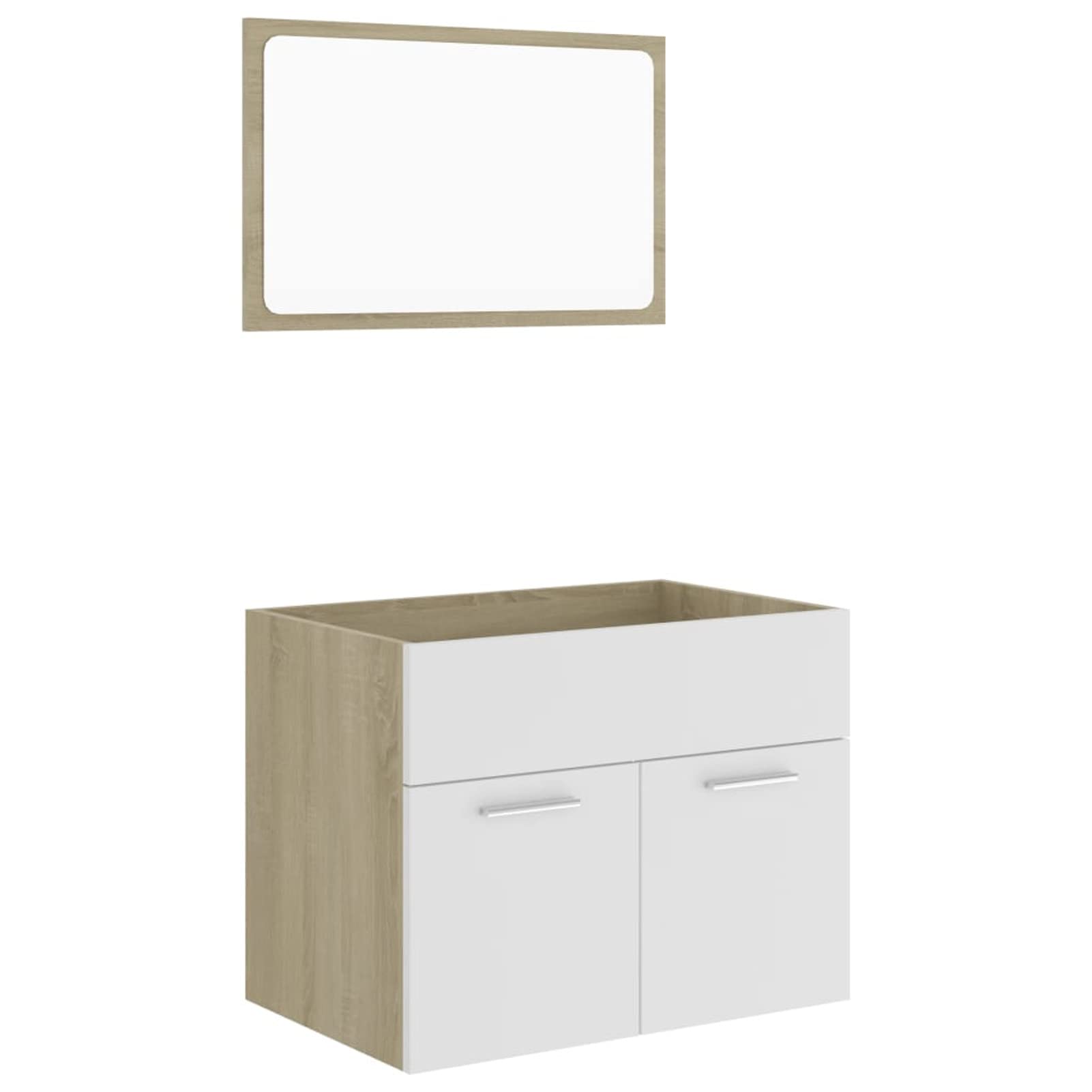 Tidyard 23.6 Inch White Sonoma Oak Bathroom Vanity Set - 2 Door Storage Cabinet & Wall Mirror, Chipboard Bathroom Furniture for Home, Hotel, Washroom Decor | Perfect for Small Spaces & Modern Bathroom Design