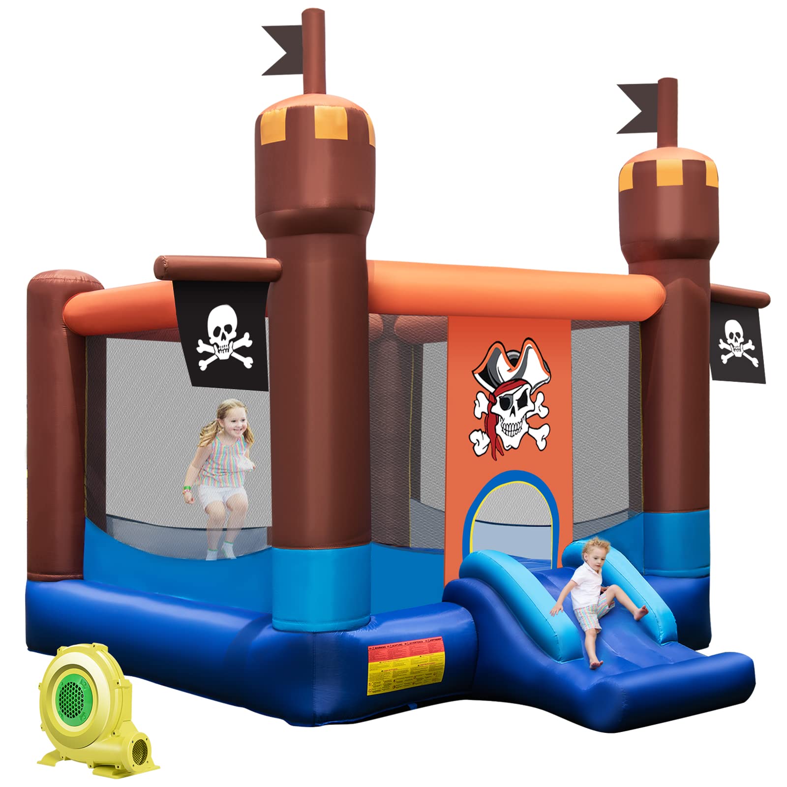 BOUNTECH Pirate Theme Inflatable Bounce Castle for Kids Ages 5-12 - Large Bouncy House with 735W Blower for Indoor & Outdoor Birthday Parties, Backyard Fun, and Toddler Play (Perfect for Birthday Gifts, Summer Events, and Family Gatherings)