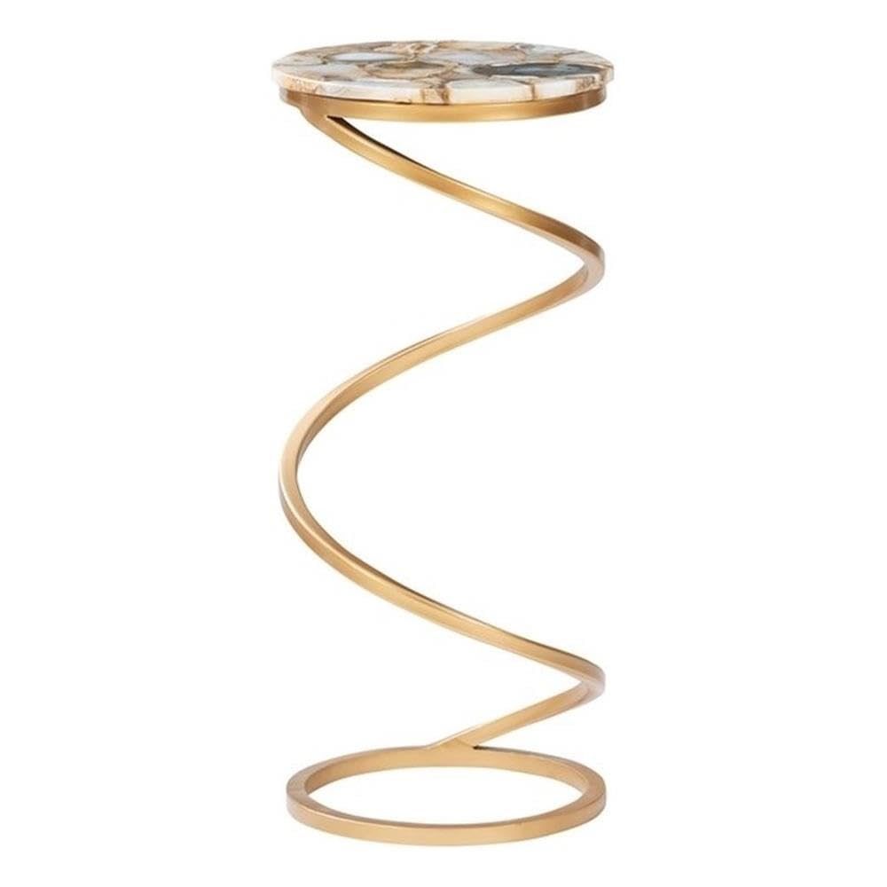 Modern Gold Round Agate & Iron Drink Table - Stylish Side Table for Living Room, Patio, or Office Decor - Perfect for Coffee, Cocktails & Home Accents