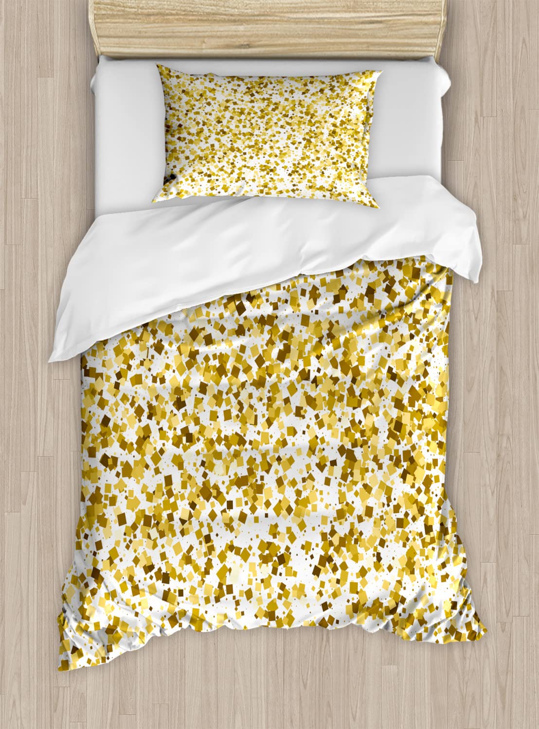 Ambesonne Abstract Duvet Cover Set - 2 Pack Queen Size Bedding with 2 Duvet Covers & 4 Pillowcases - Party Celebration Themed Ombre Square Design in Caramel Yellow & White - Perfect for Guest Rooms, Dorm Decor, and Modern Bedroom Styling