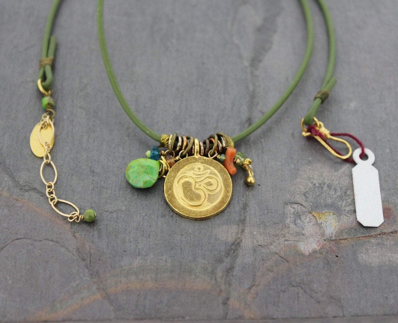 14K Gold OM Pendant Necklace with Genuine Turquoise Stone - Spiritual Jewelry for Meditation, Yoga & Boho Fashion