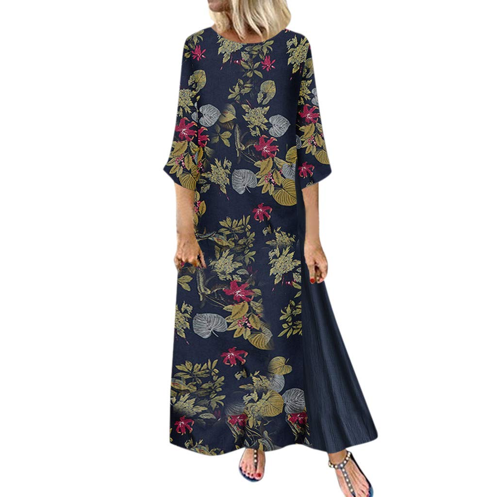 Plus Size Maxi Dress for Women - Vintage Plaid Print Bohemian Casual Summer Long Dress with 3/4 Sleeve | Perfect for Beach Vacations, Date Nights & Summer Parties
