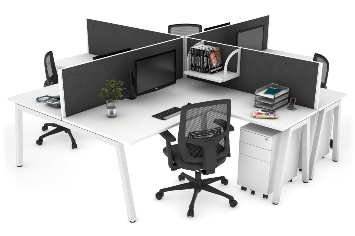 Quadro A Legs 4-Person Corner Workstation Desk - 1800L x 1800W with Cable Management Scallop for Office, Home Office & Collaborative Workspaces