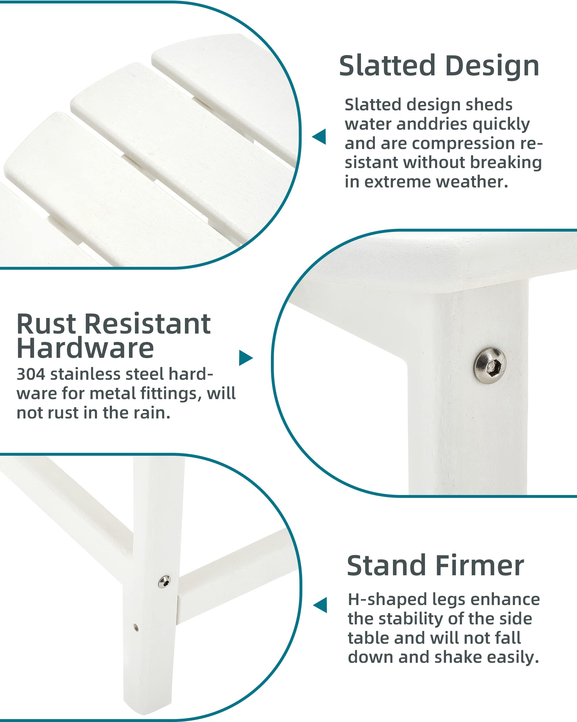 Weather-Resistant White HDPE Adirondack Side Table for Patio & Outdoor Use