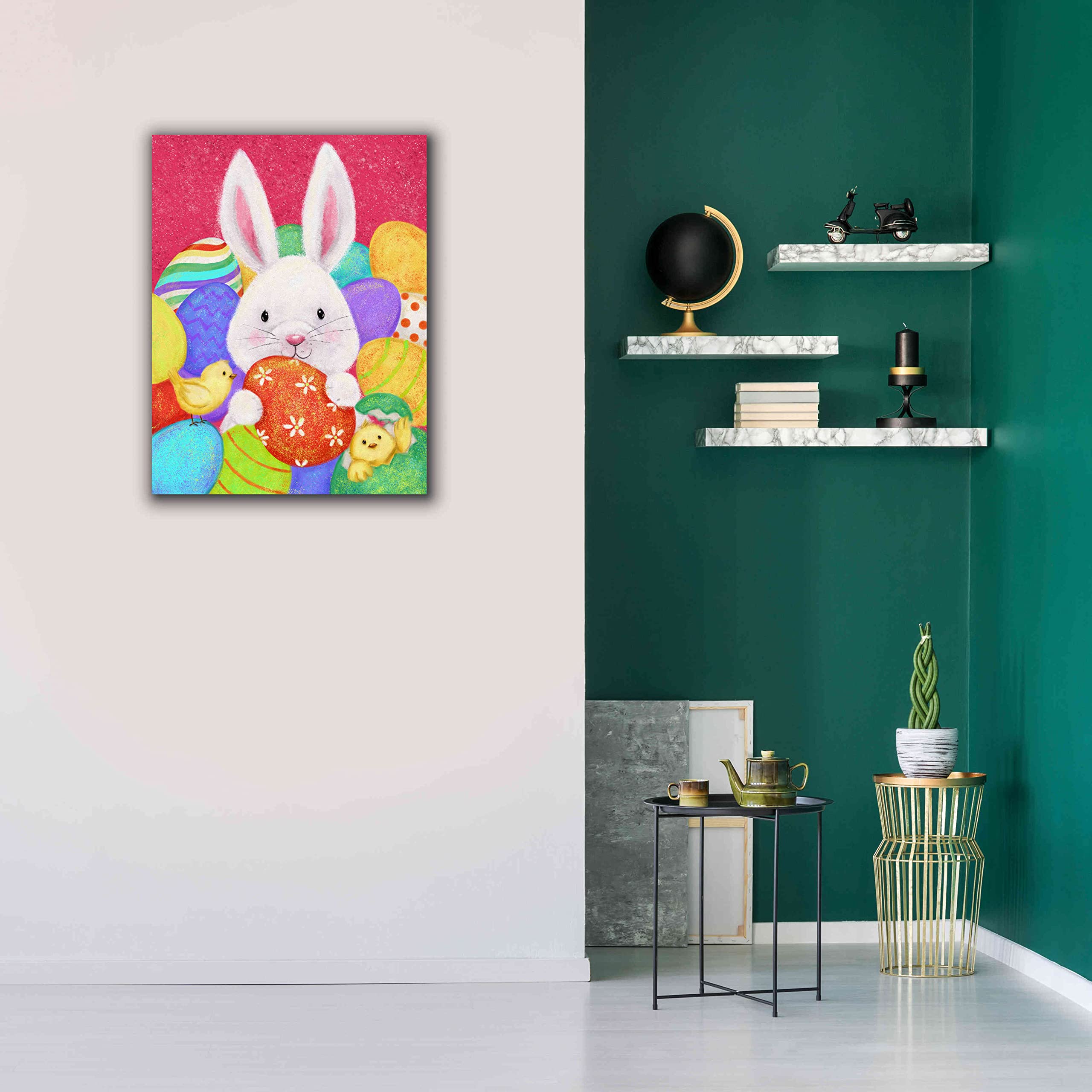 Easter Rabbit Wall Art by Makiko - 26x34 Inch Canvas Painting, Spring Home Decor, Easter Bunny Nursery Decor, Living Room Wall Hanging for Holiday & Seasonal Decorations