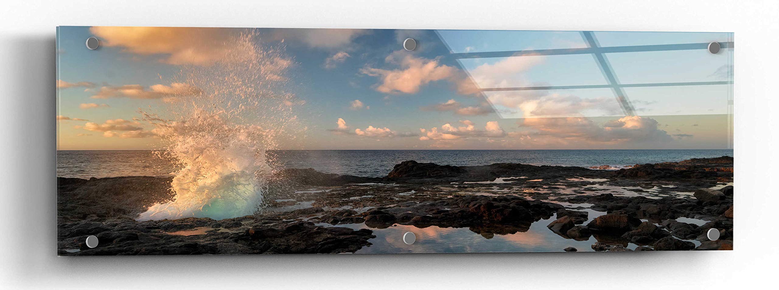 Crashing Wave Wall Art by Dennis Frates - 36x12 Inch Acrylic Glass Ocean Painting - Modern Coastal Decor for Living Room, Bedroom or Office