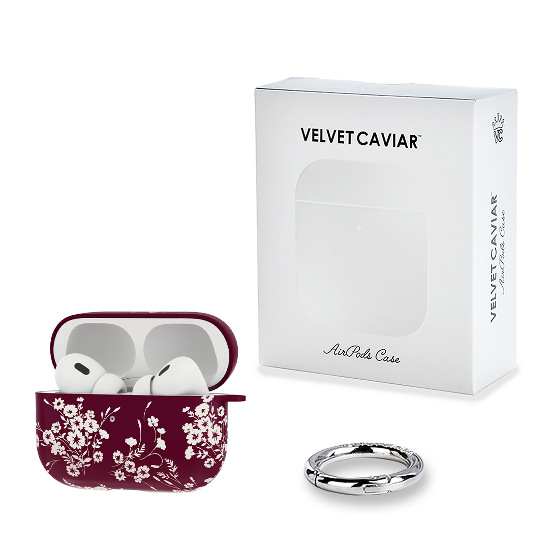 French Burgundy Floral AirPod Case - Elegant Protective Cover for AirPods 1/2/3 & Pro - Perfect for Travel, Work & Daily Use