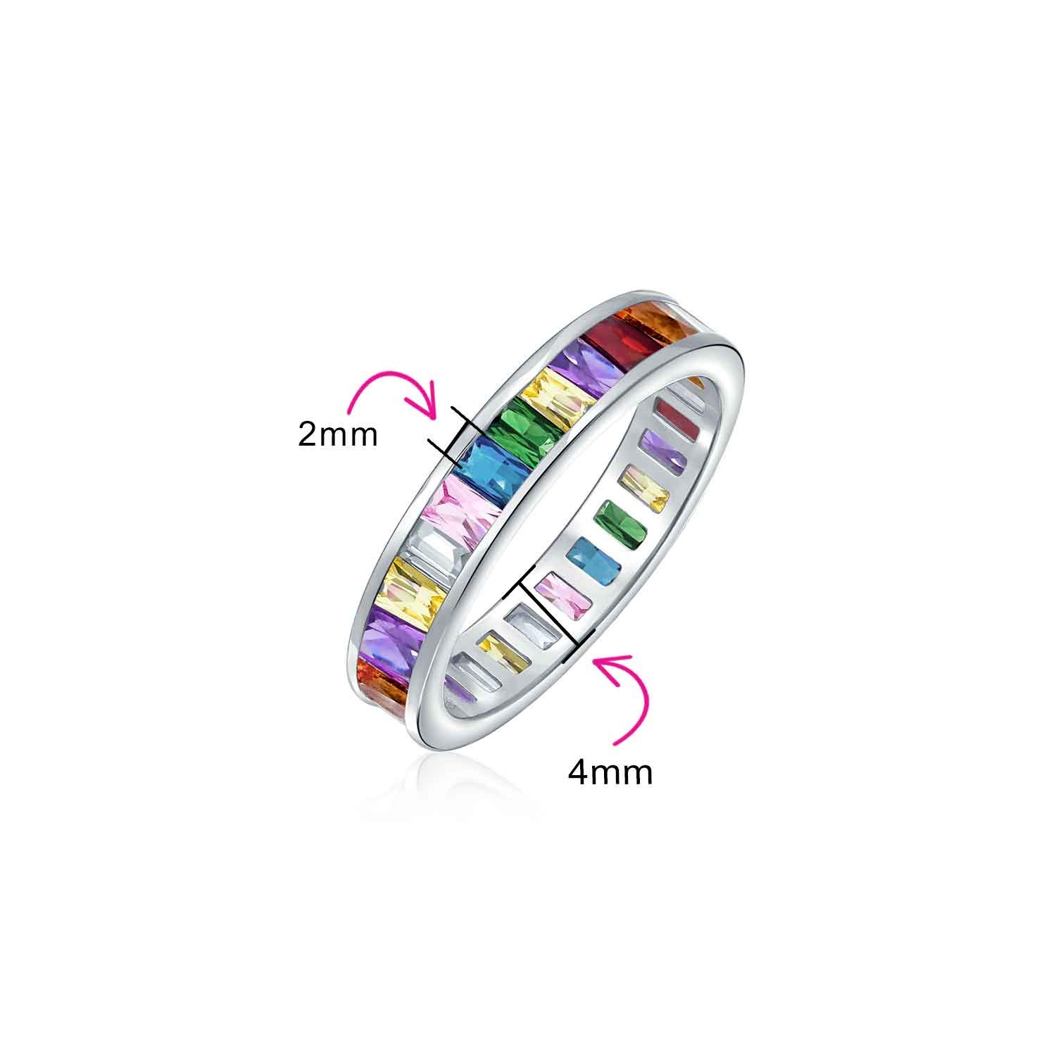 AAA Cubic Zirconia LGBTQ Rainbow Oval Cut Multicolor Sterling Silver Eternity Ring for Women - Anniversary Wedding Band, 5mm Stackable Rings for Pride Celebration & Everyday Wear