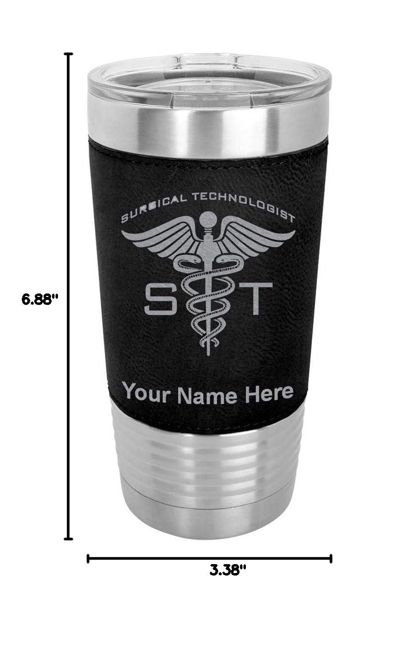 LaserGram 20oz Vacuum Insulated Stainless Steel Tumbler Mug with Personalized Engraving - Leakproof & Sweatproof - Ideal for ST Surgical Technologists, Nurses, Healthcare Workers - Perfect for Coffee, Tea & Cold Drinks at Work or Gym (Faux Leather, Black)